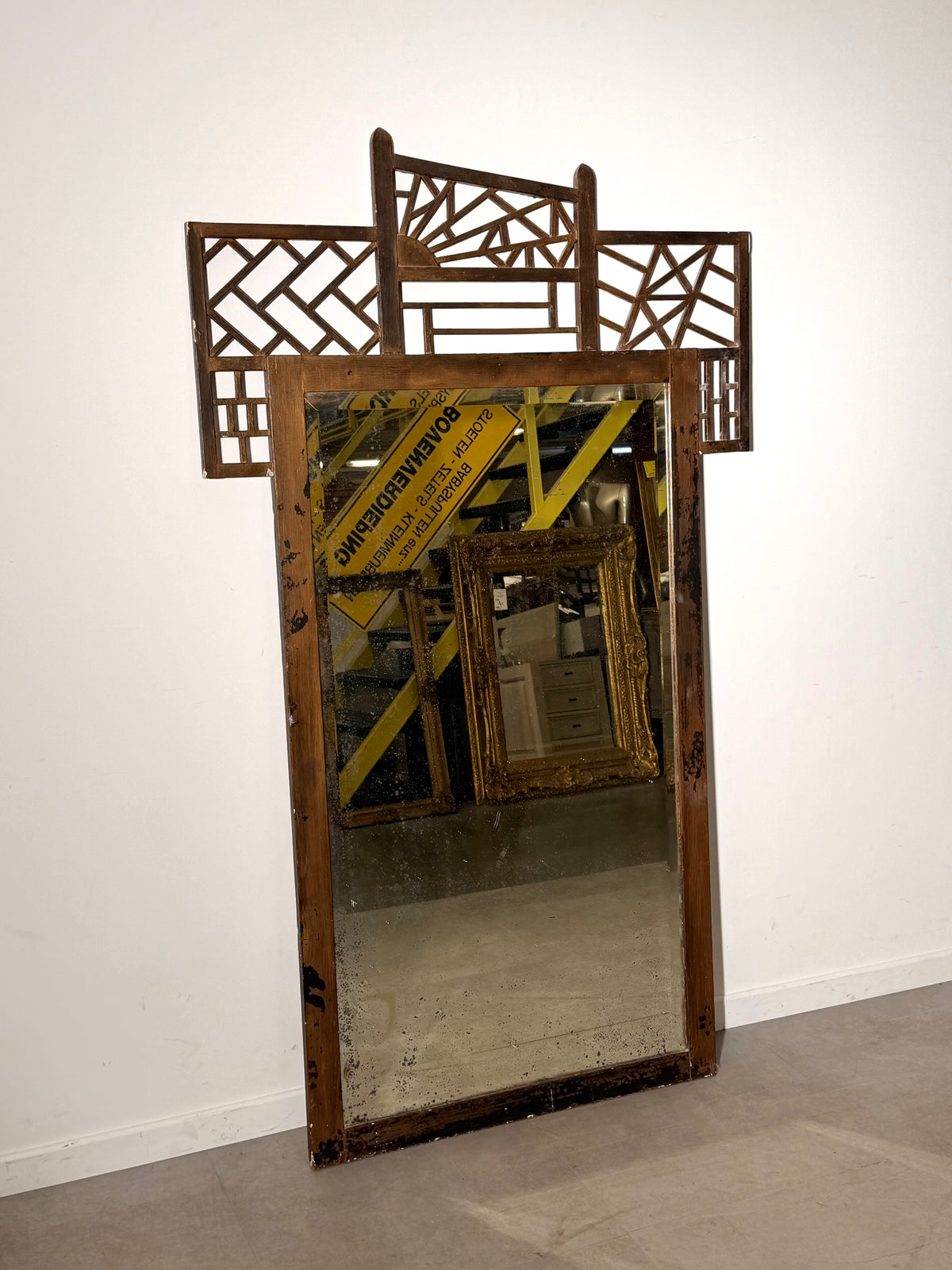 Large Vintage Art Deco Geometric Mirror
