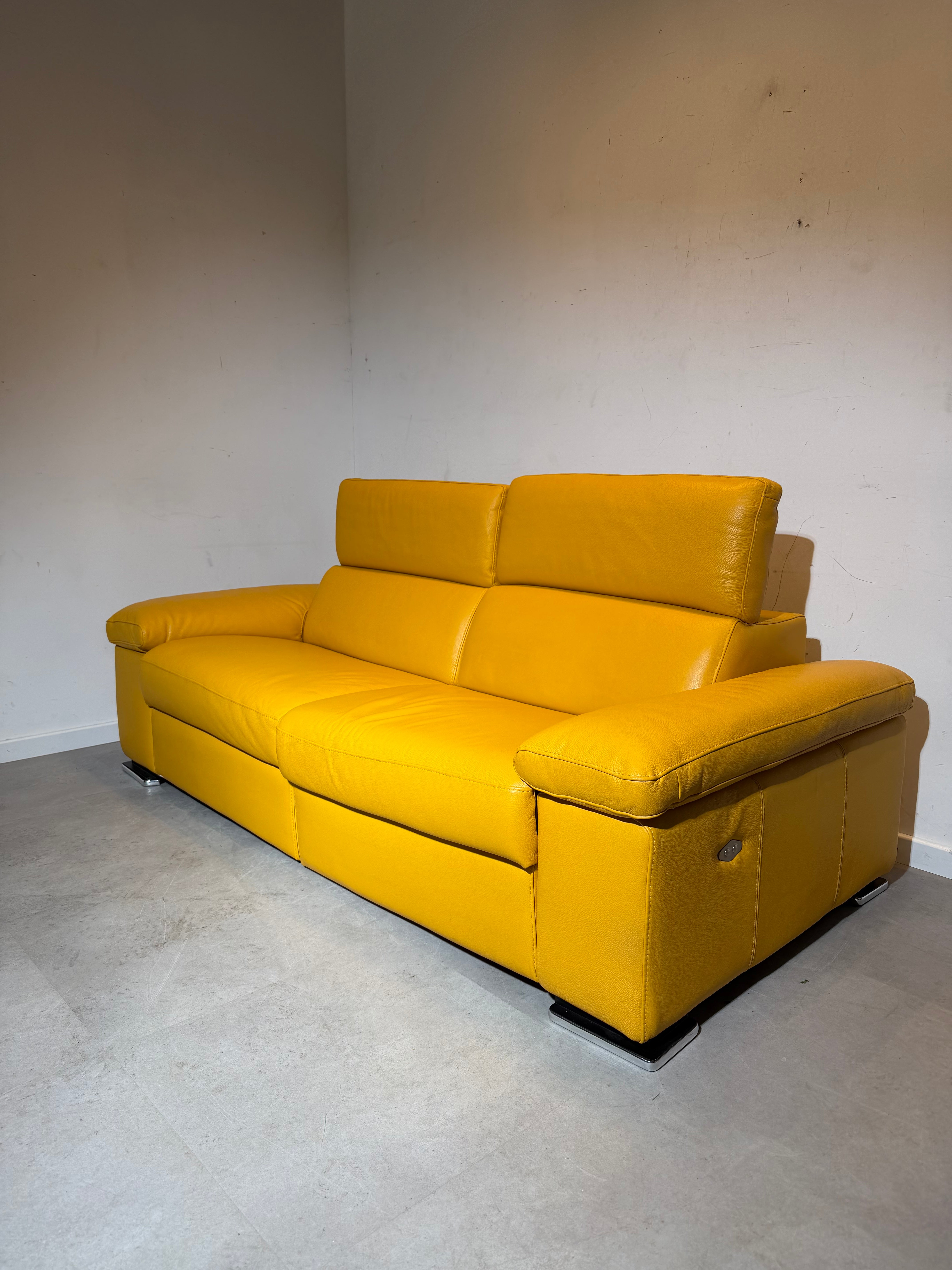 Chateau d’Ax 2.5-Seater Leather Sofa with Electric Relax Function – Mustard Yellow