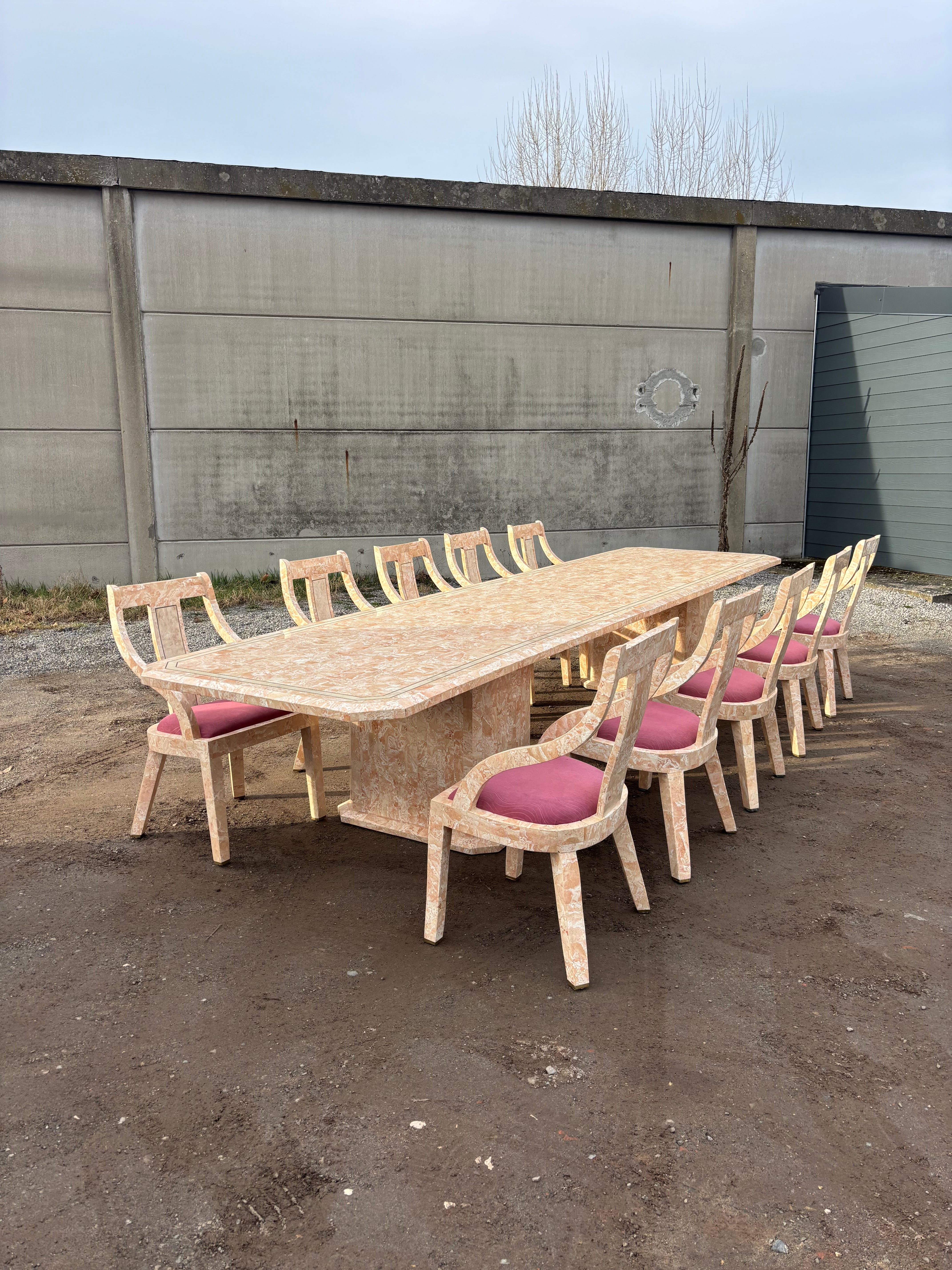 Maitland & Smith Tessellated stone marble dining table with 10 chairs