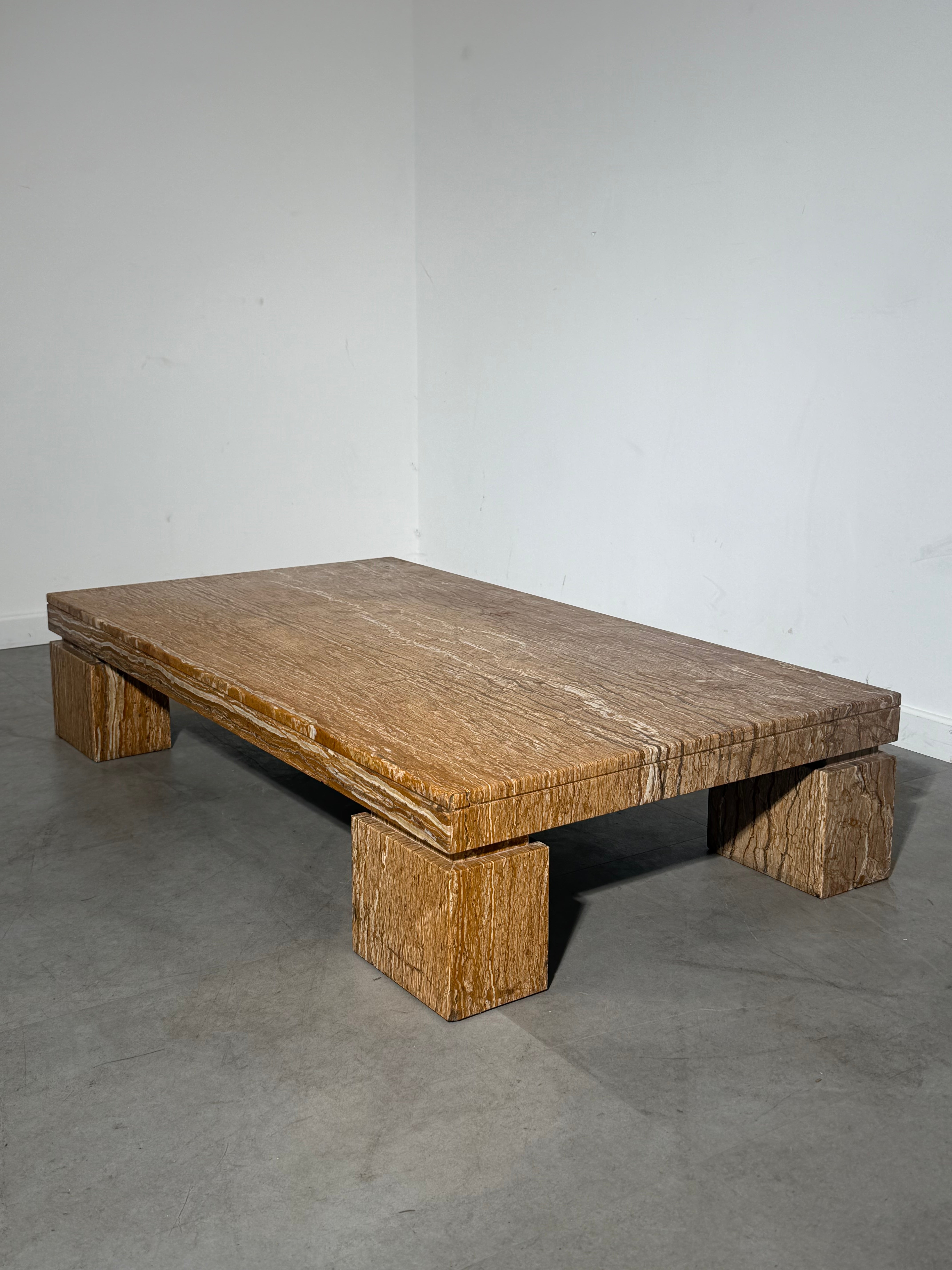 Structural Travertine Rosso Coffee Table – Brutalist Design
