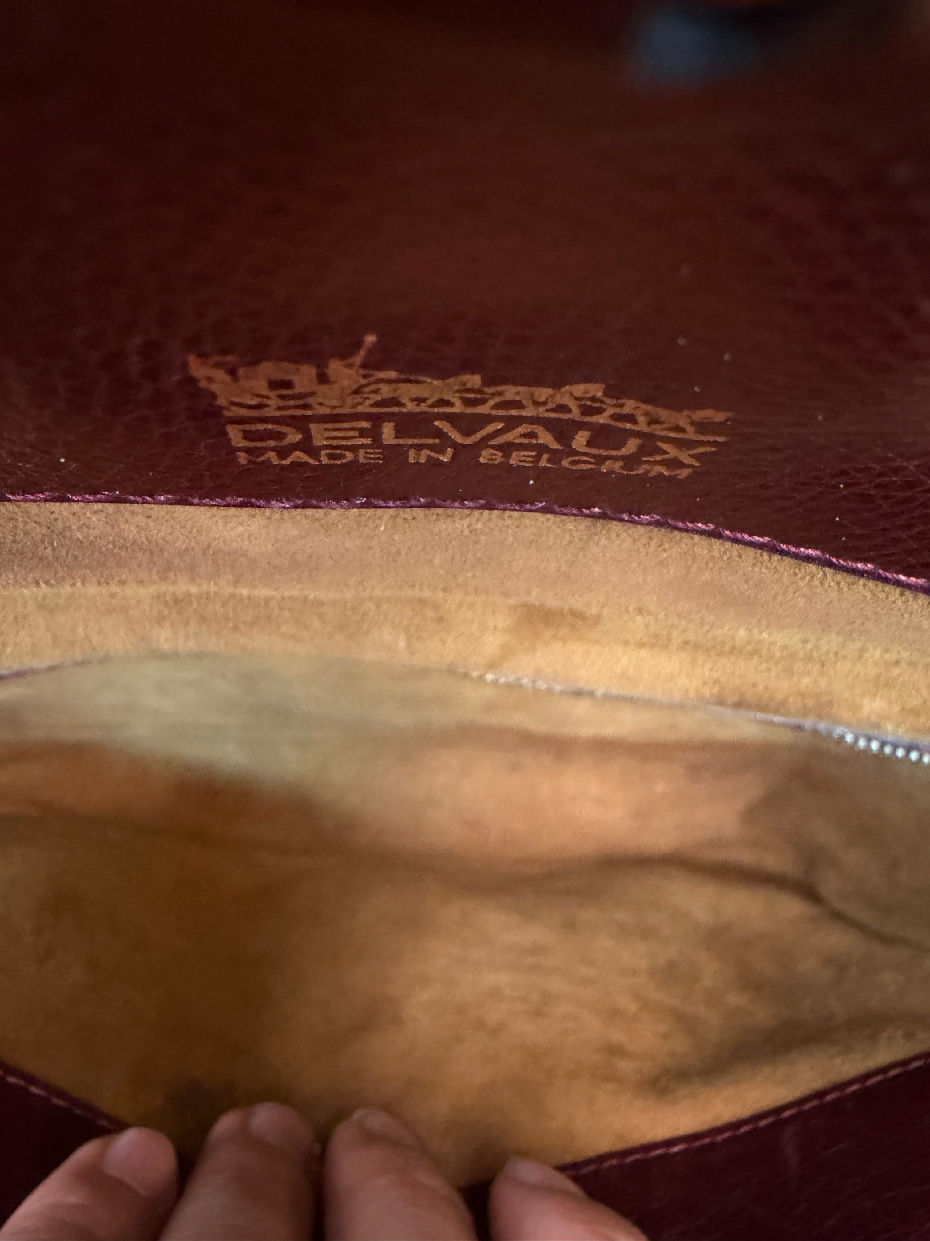 Vintage Delvaux Crossbody Bag – Burgundy Leather – Signature V Clasp – With Original Mirror