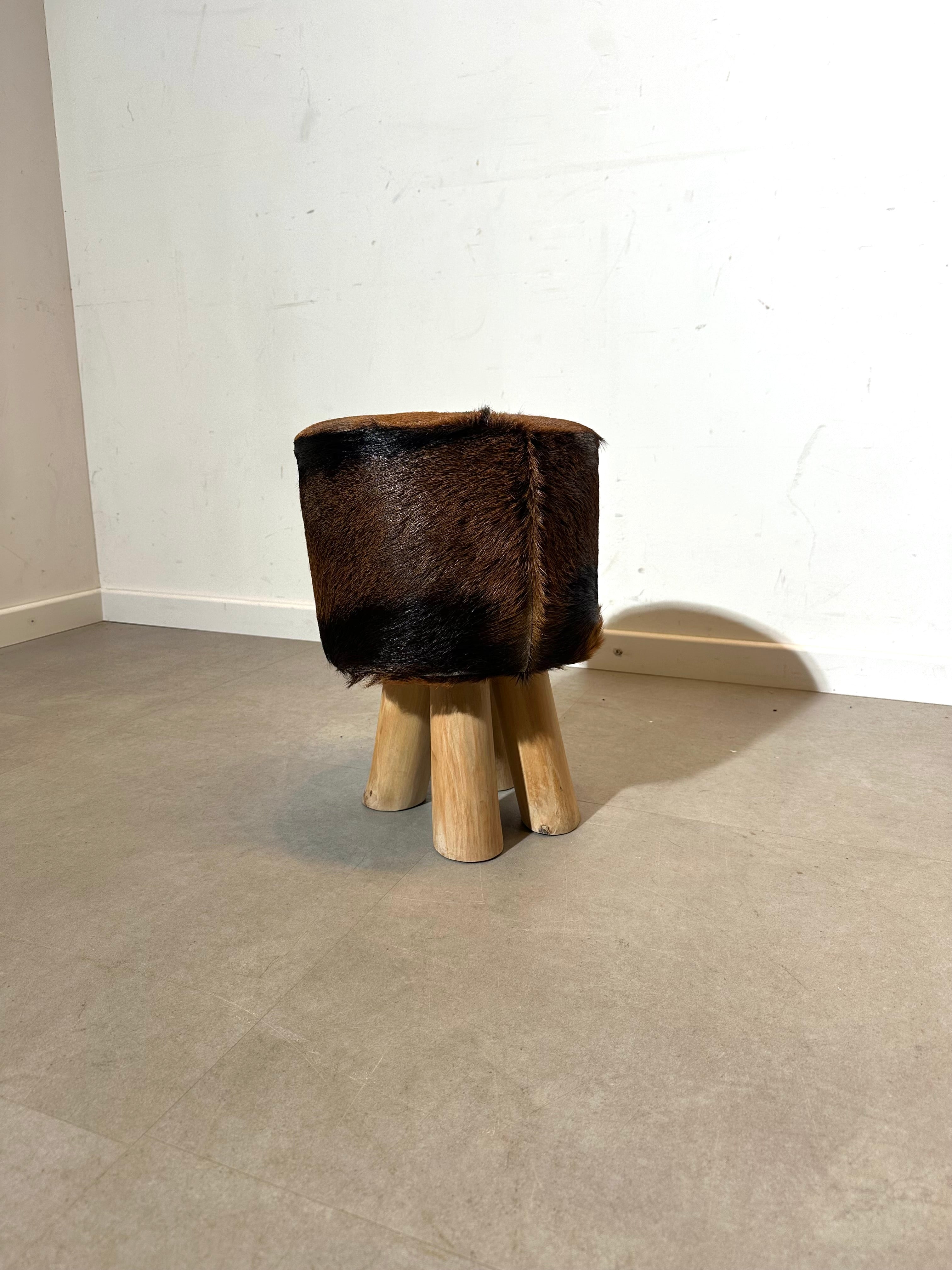 Vintage Stool with Cowhide