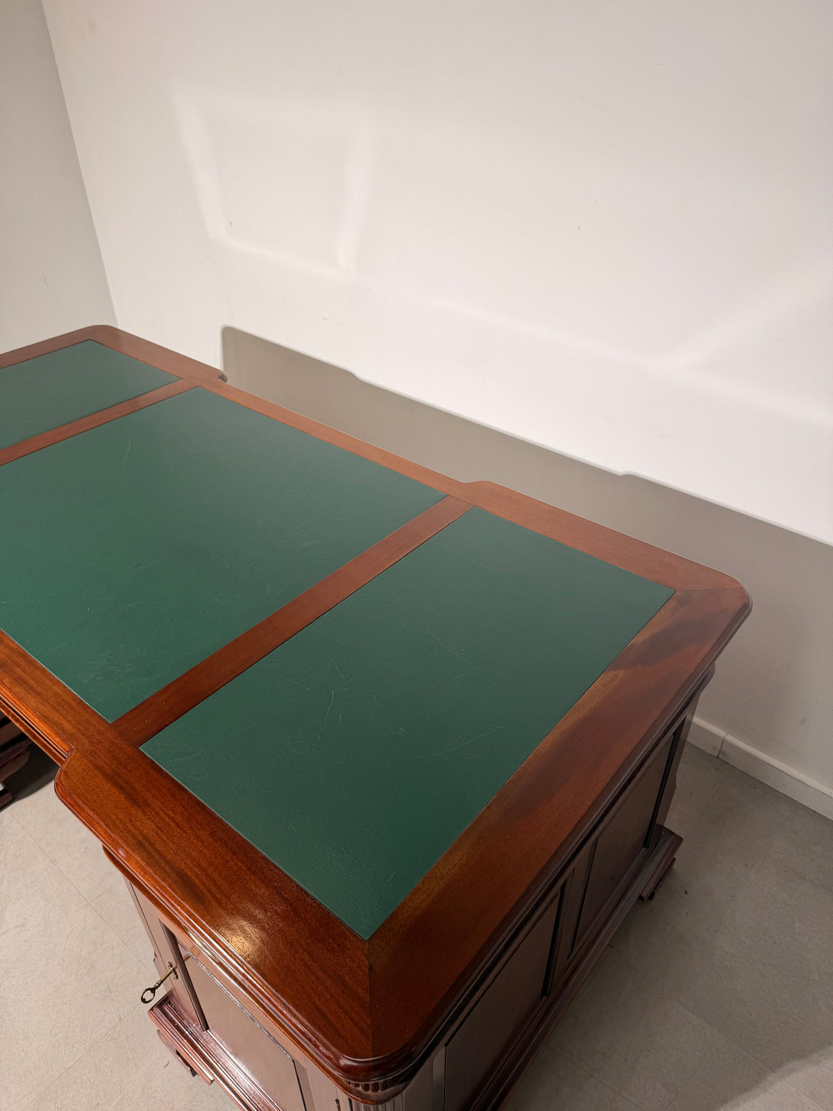 Large Executive Partner Desk in Mahogany with Green Leather Inlay