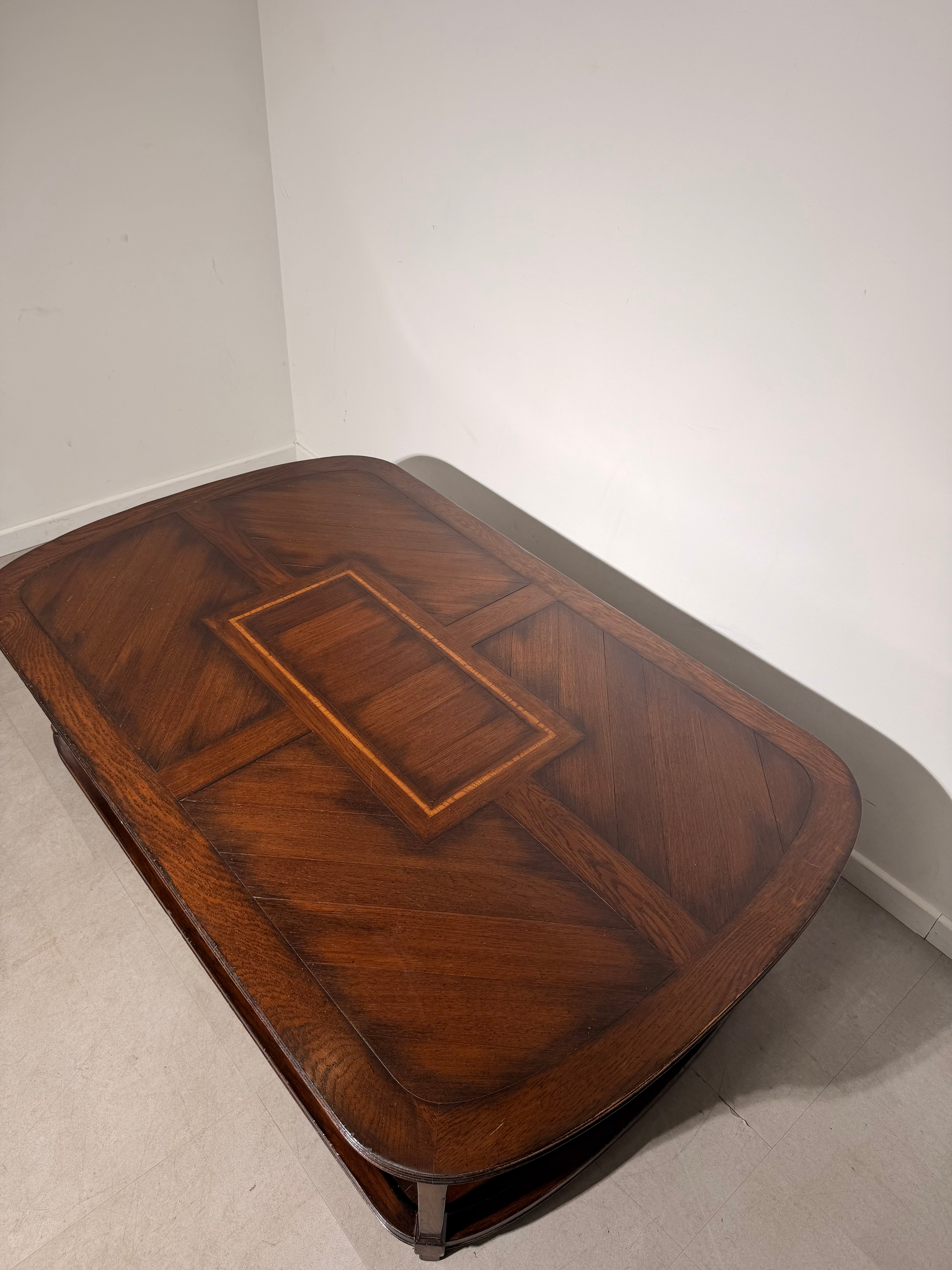 Large French Style Parquetry Coffee Table with Drawers