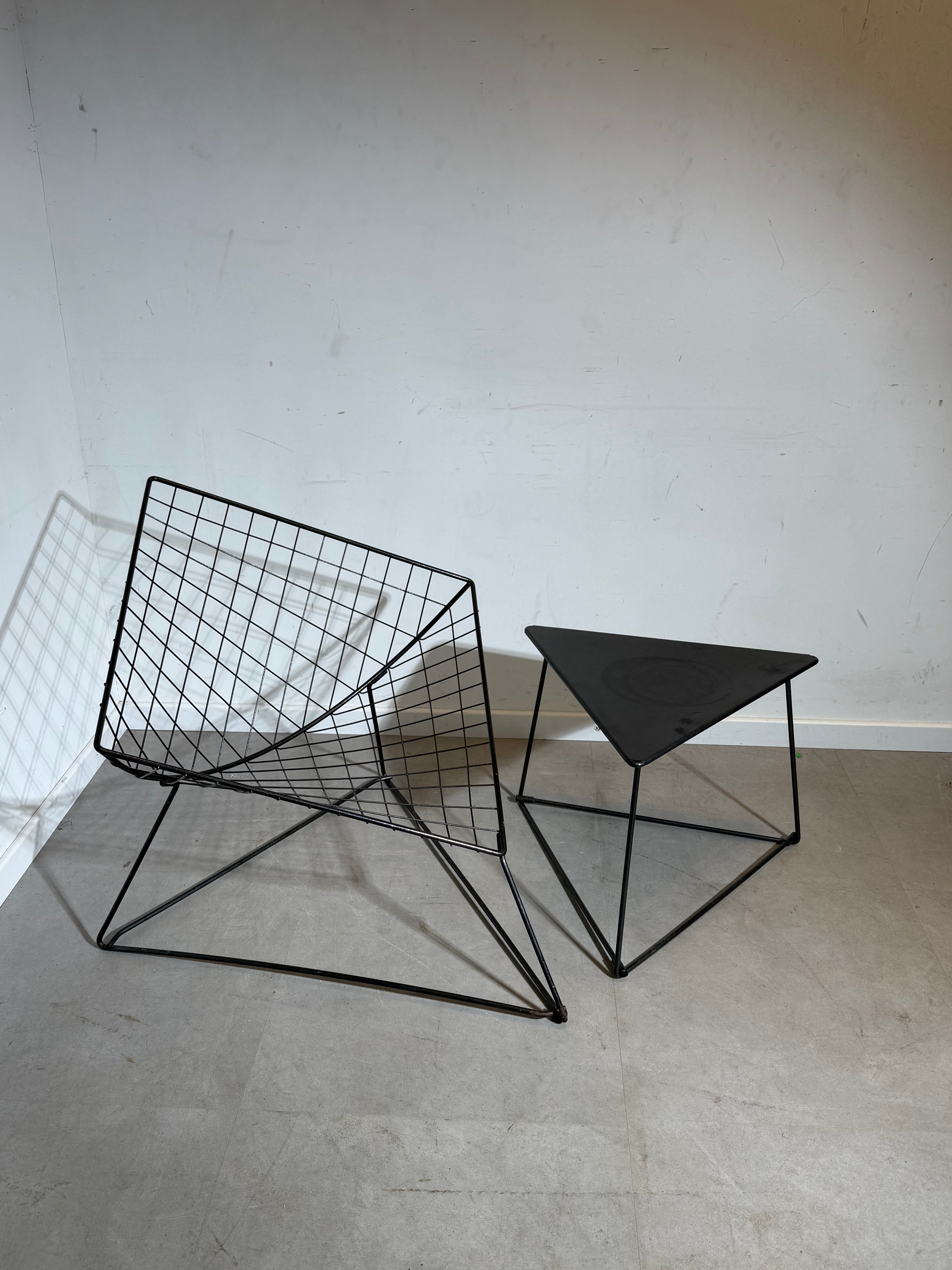 IKEA Oti Lounge Chair and Side Table – Niels Gammelgaard – Black Metal – 1980s