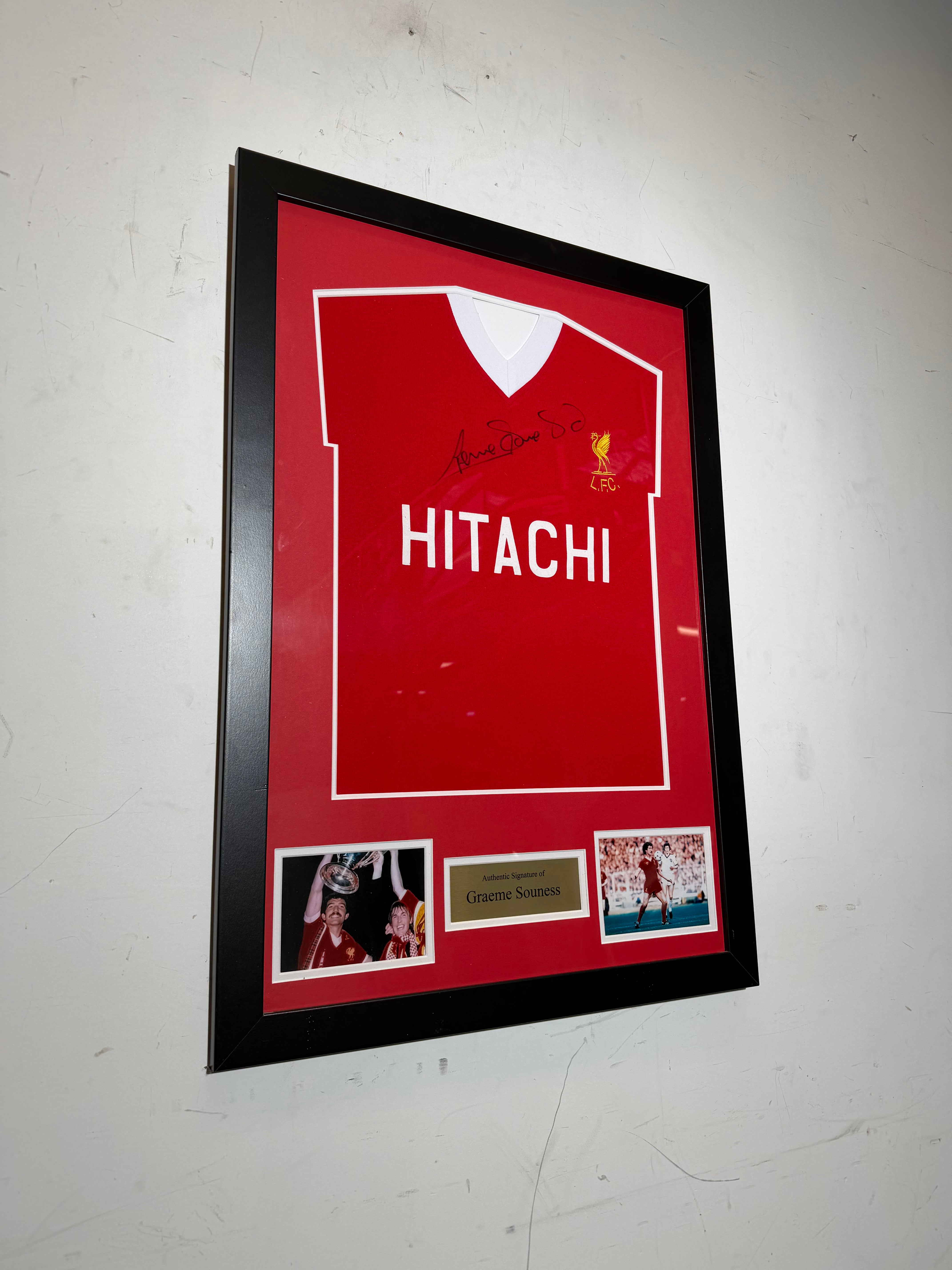 Liverpool FC Signed Jersey – Graeme Souness Autograph – 1982 Hitachi Shirt Framed