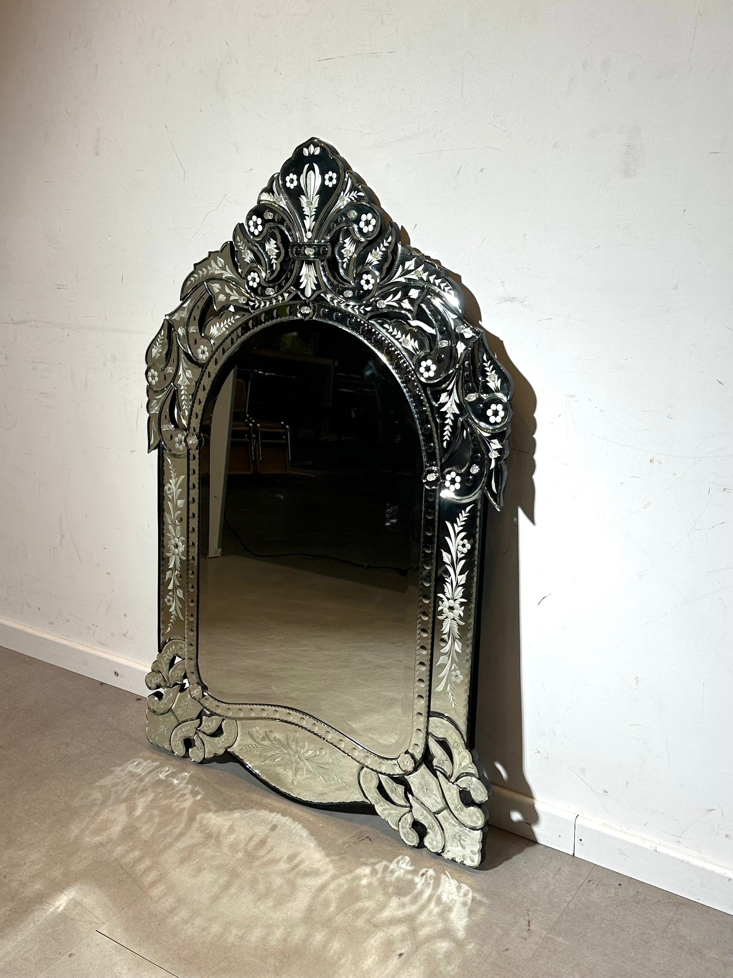 Vintage Venetian-style etched mirror turqouise