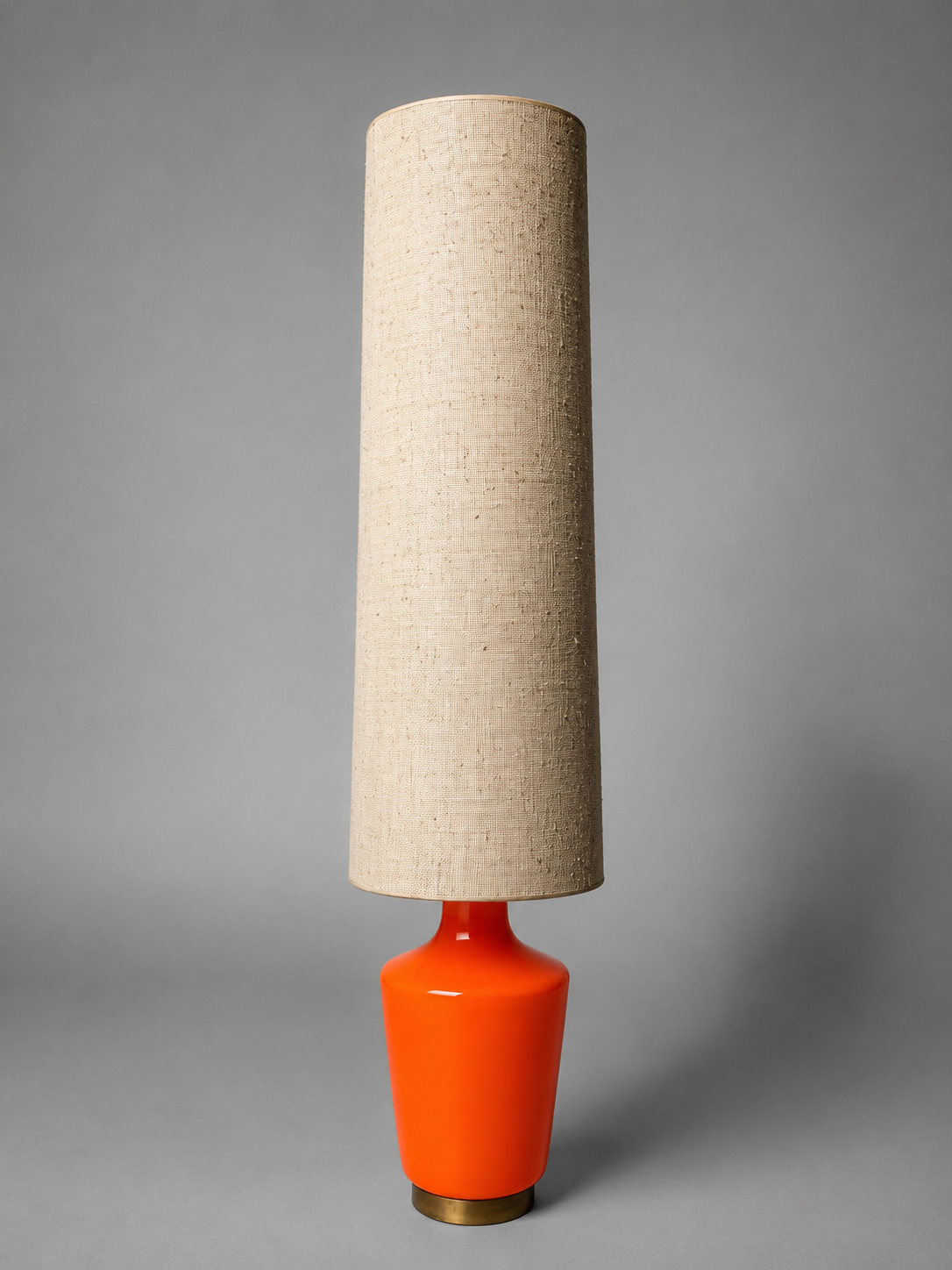 Vintage Doria Leuchten Orange Glass Floor Lamp with Tall Fabric Shade