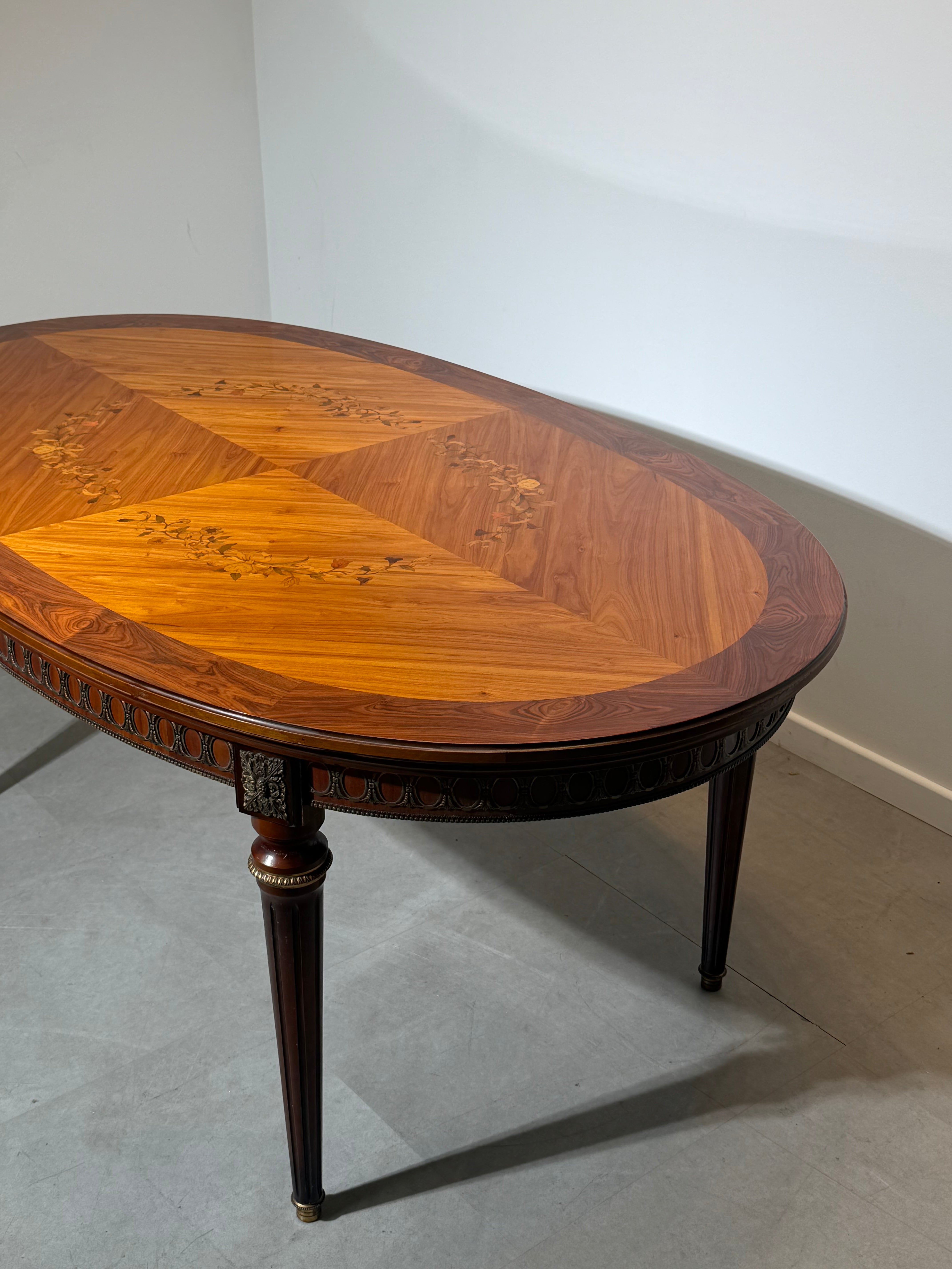 JP Ehalt Louis XVI Style Marquetry Extension Dining Table