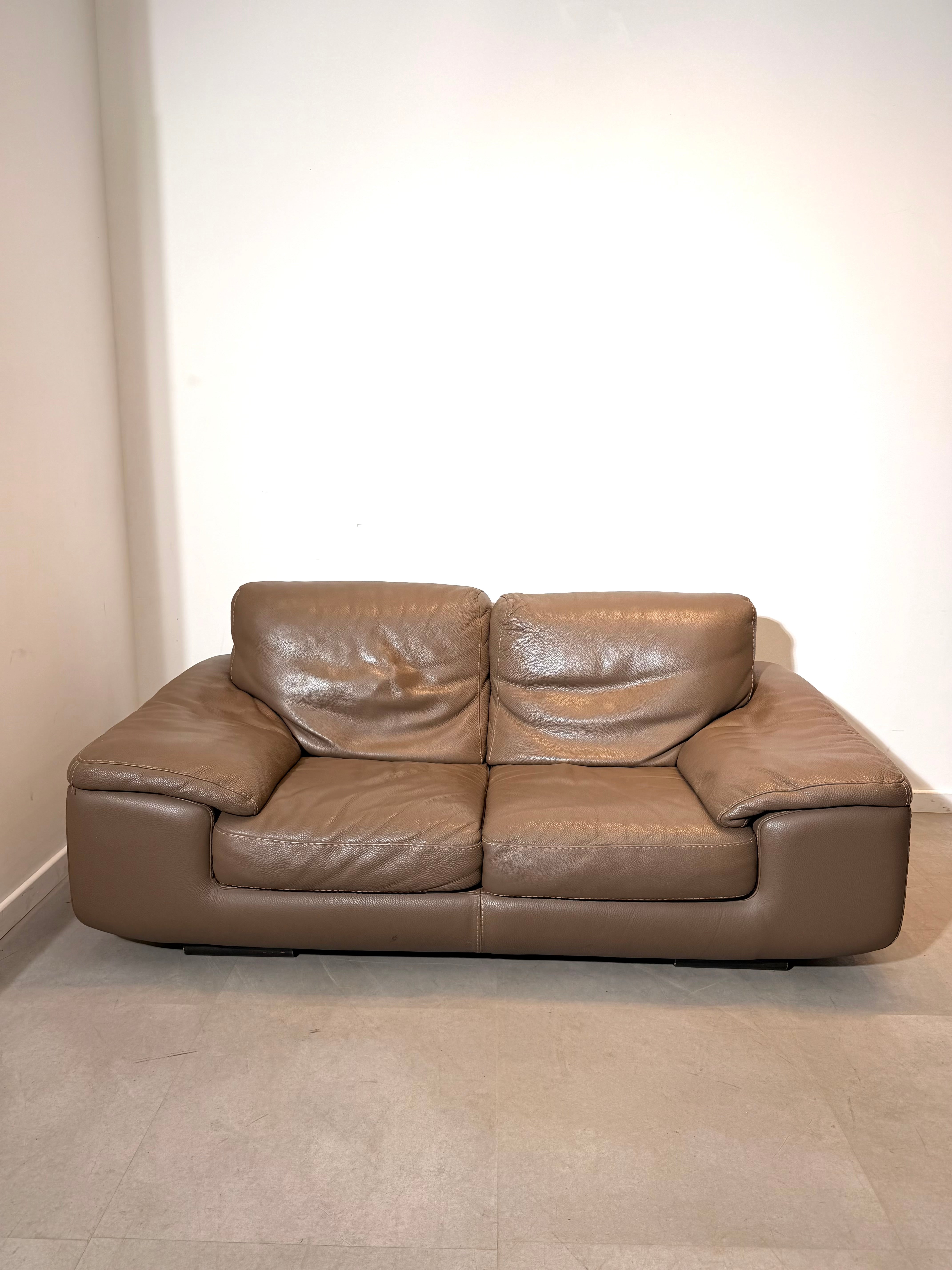 Taupe Leather 2-Seater Sofas
