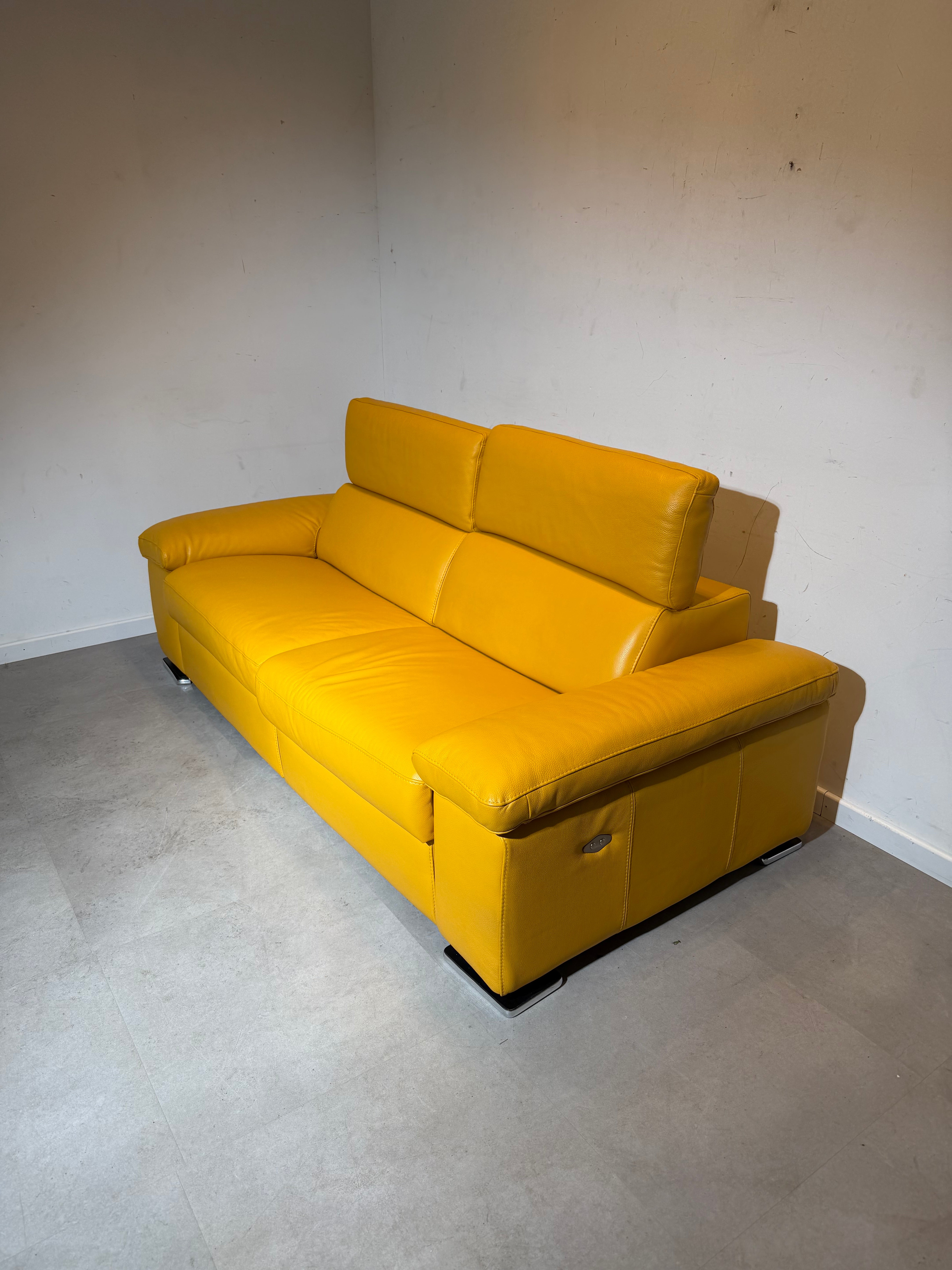 Chateau d’Ax 2.5-Seater Leather Sofa with Electric Relax Function – Mustard Yellow