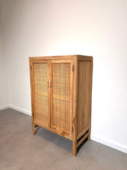 Vintage Teak Cabinet with Rattan Doors