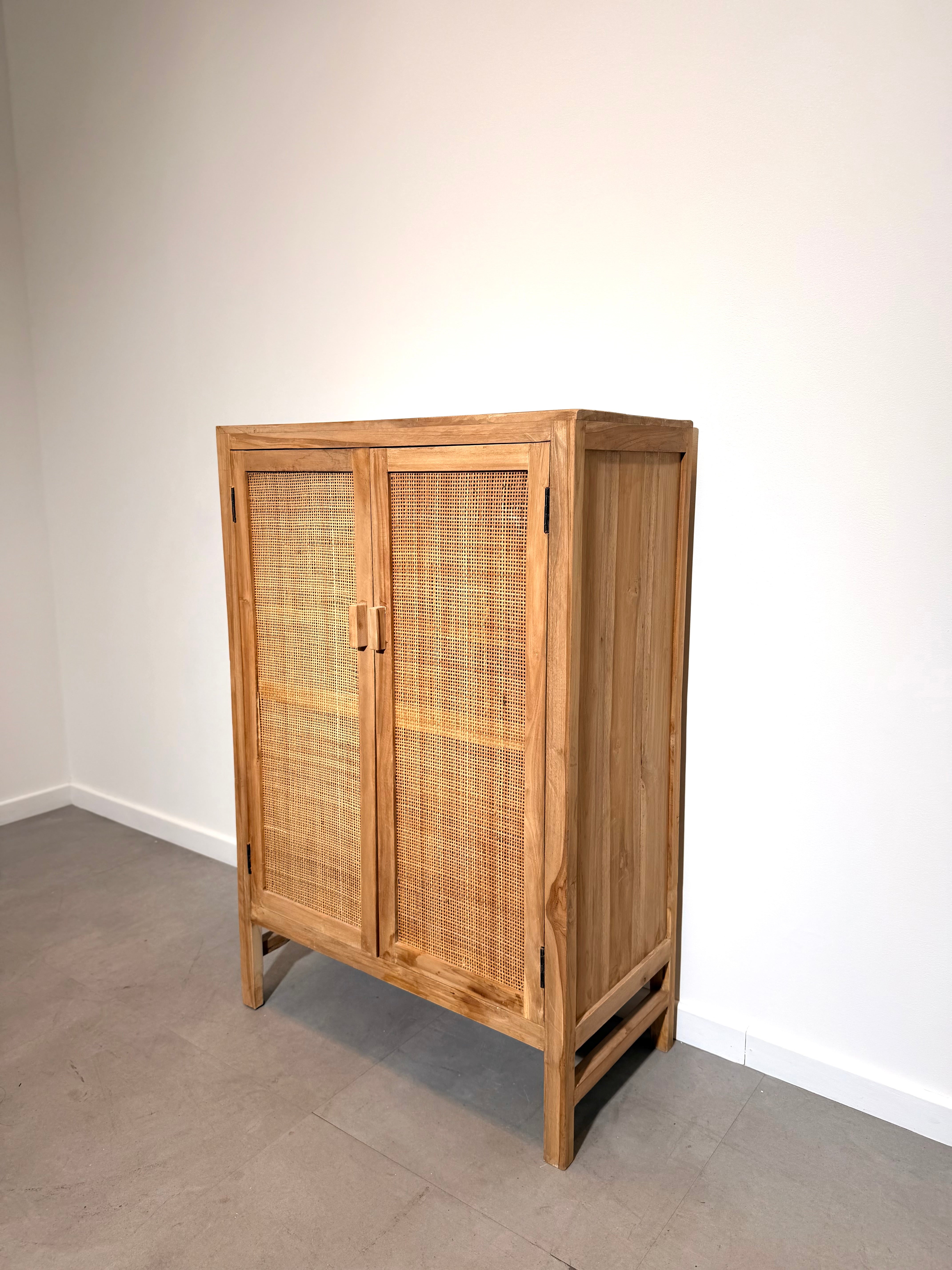 Vintage Teak Cabinet with Rattan Doors