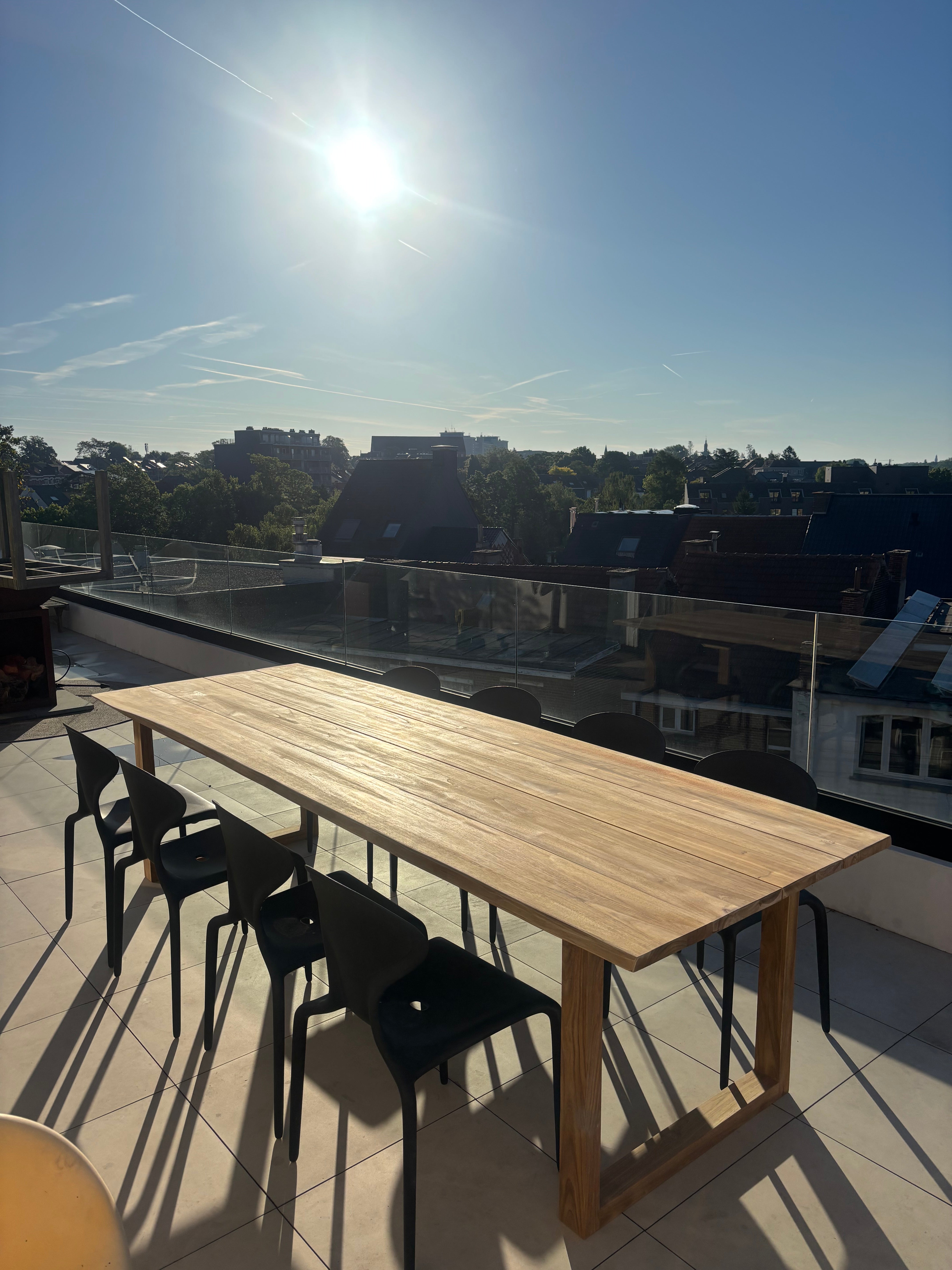 Table de jardin massive en tronc d'arbre en teck, 300 cm