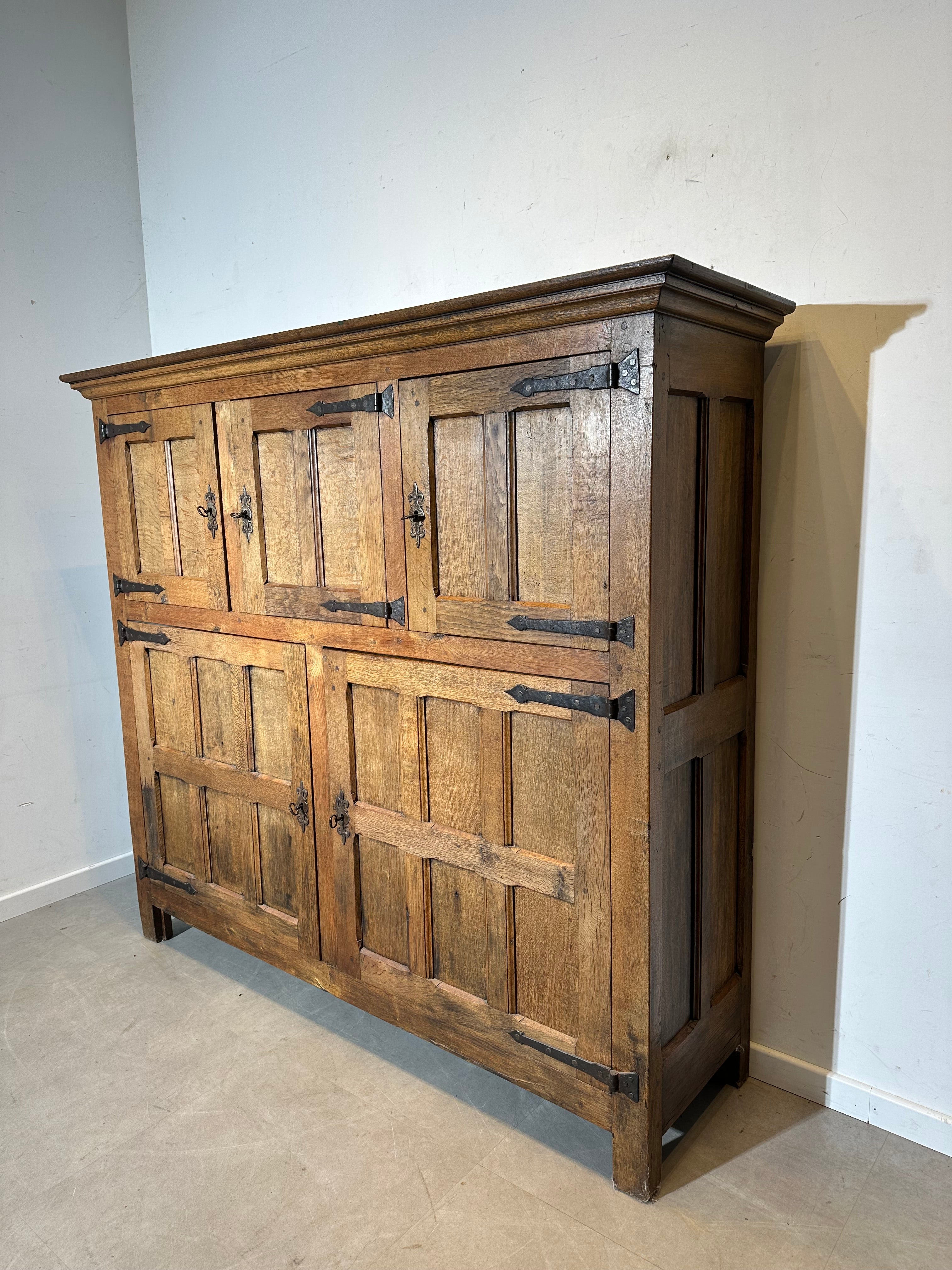 Antique Rustic Oak Cabinet Brutalist