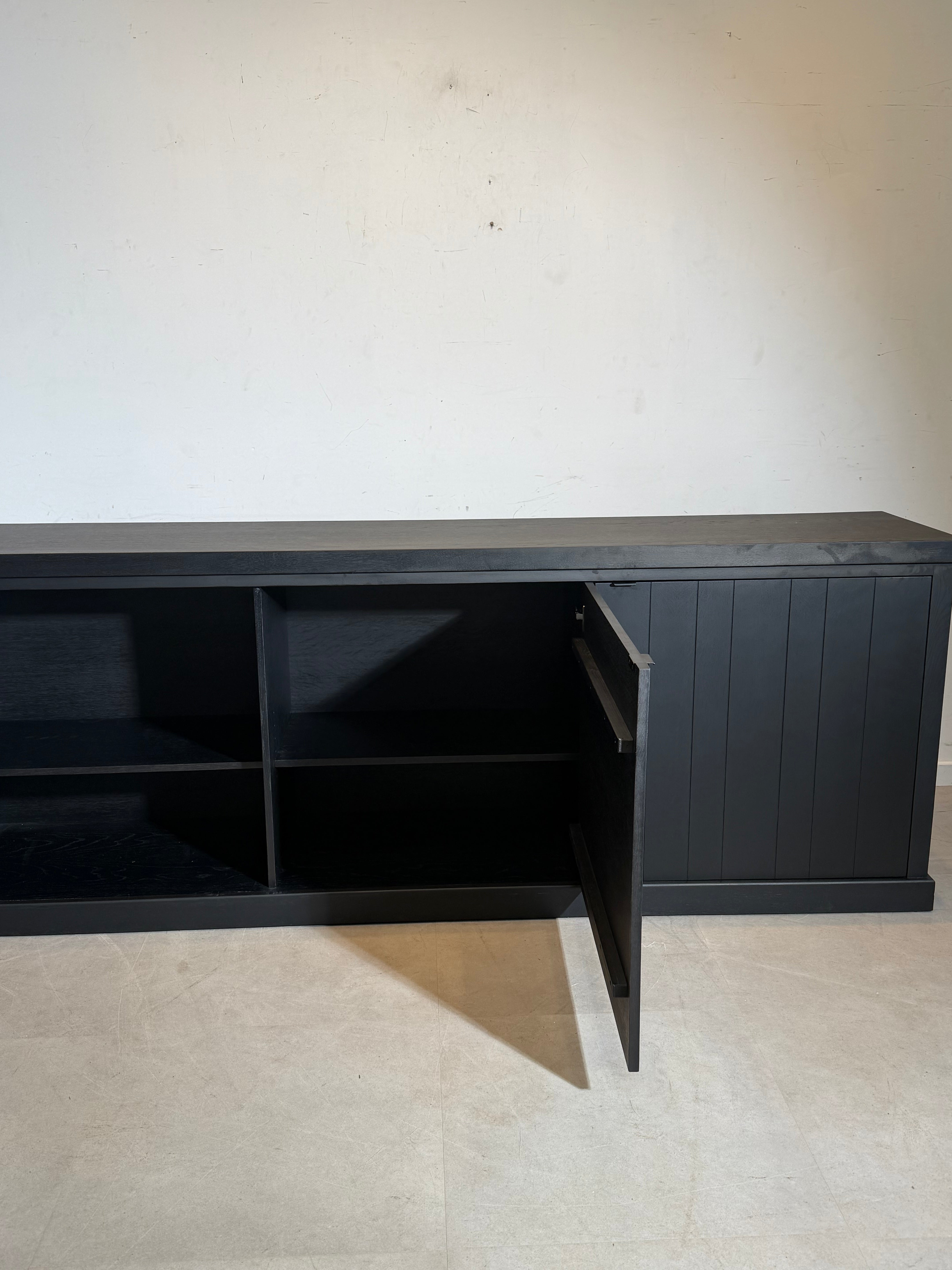 Black Wooden Sideboard XL – 238 cm | Modern Minimal Cabinet with Panel Doors