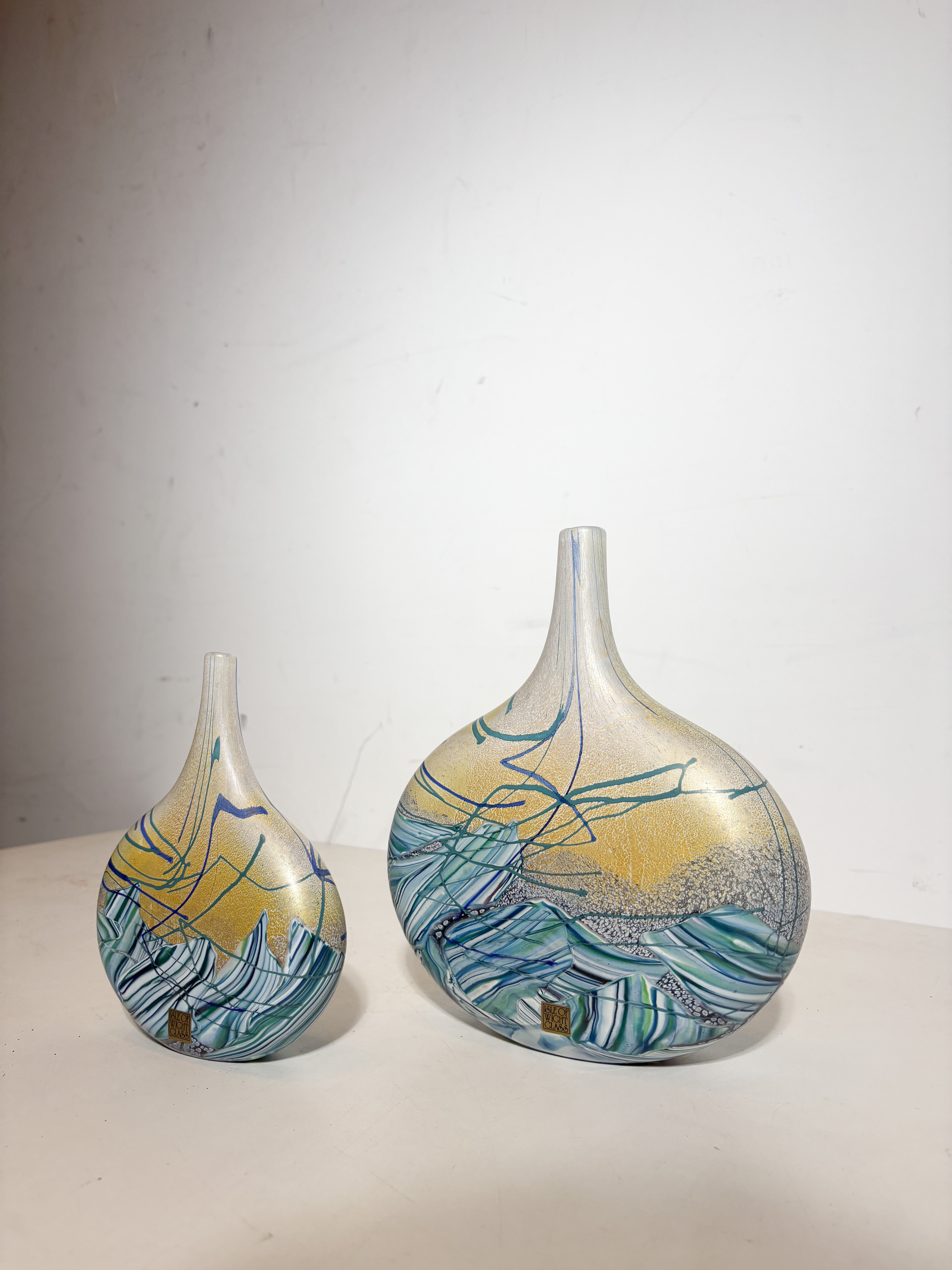 Pair of Isle of Wight blown glass vases by Michael Harris