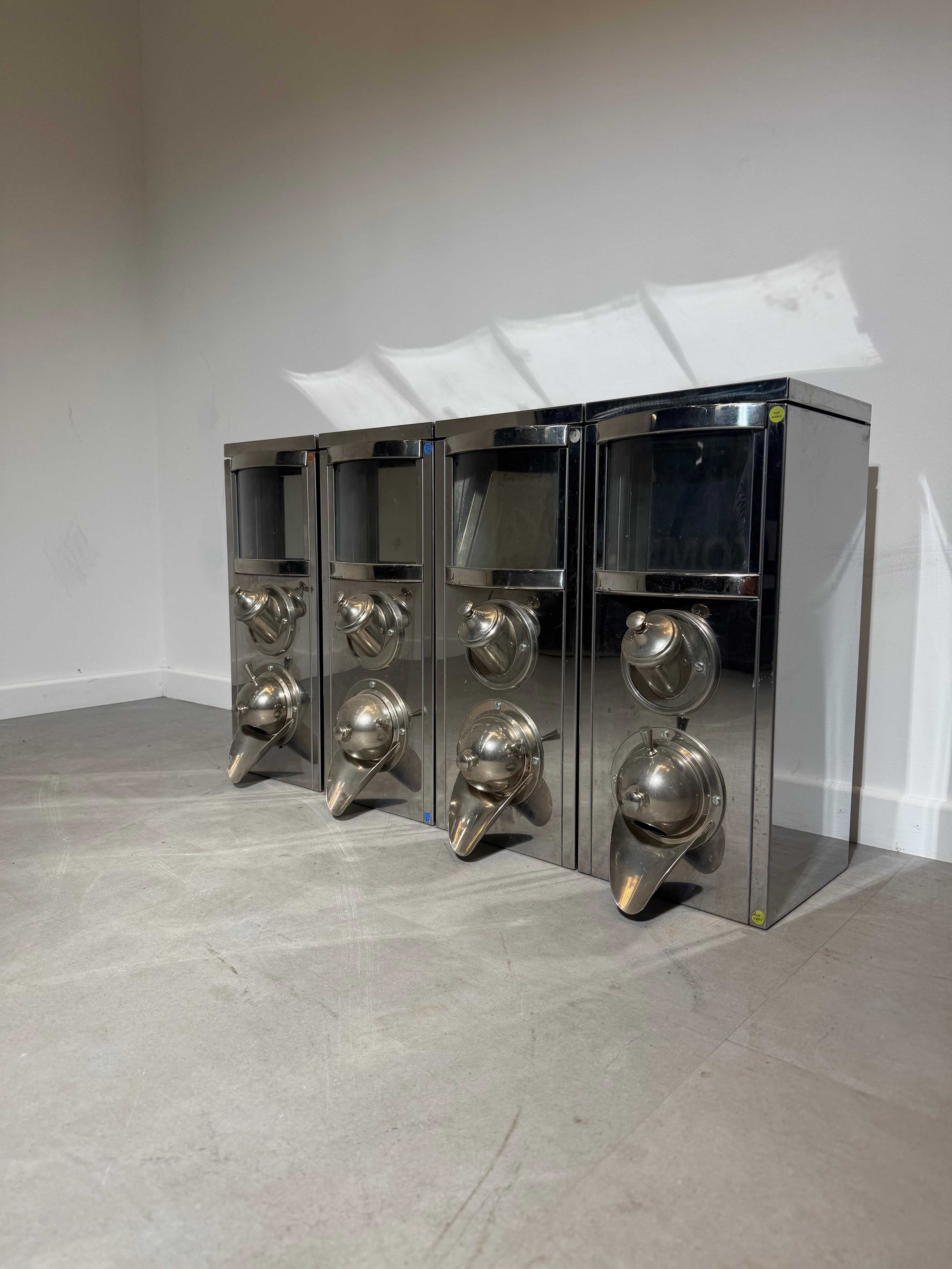 Set of Four Industrial Coffee Silos in Stainless Steel
