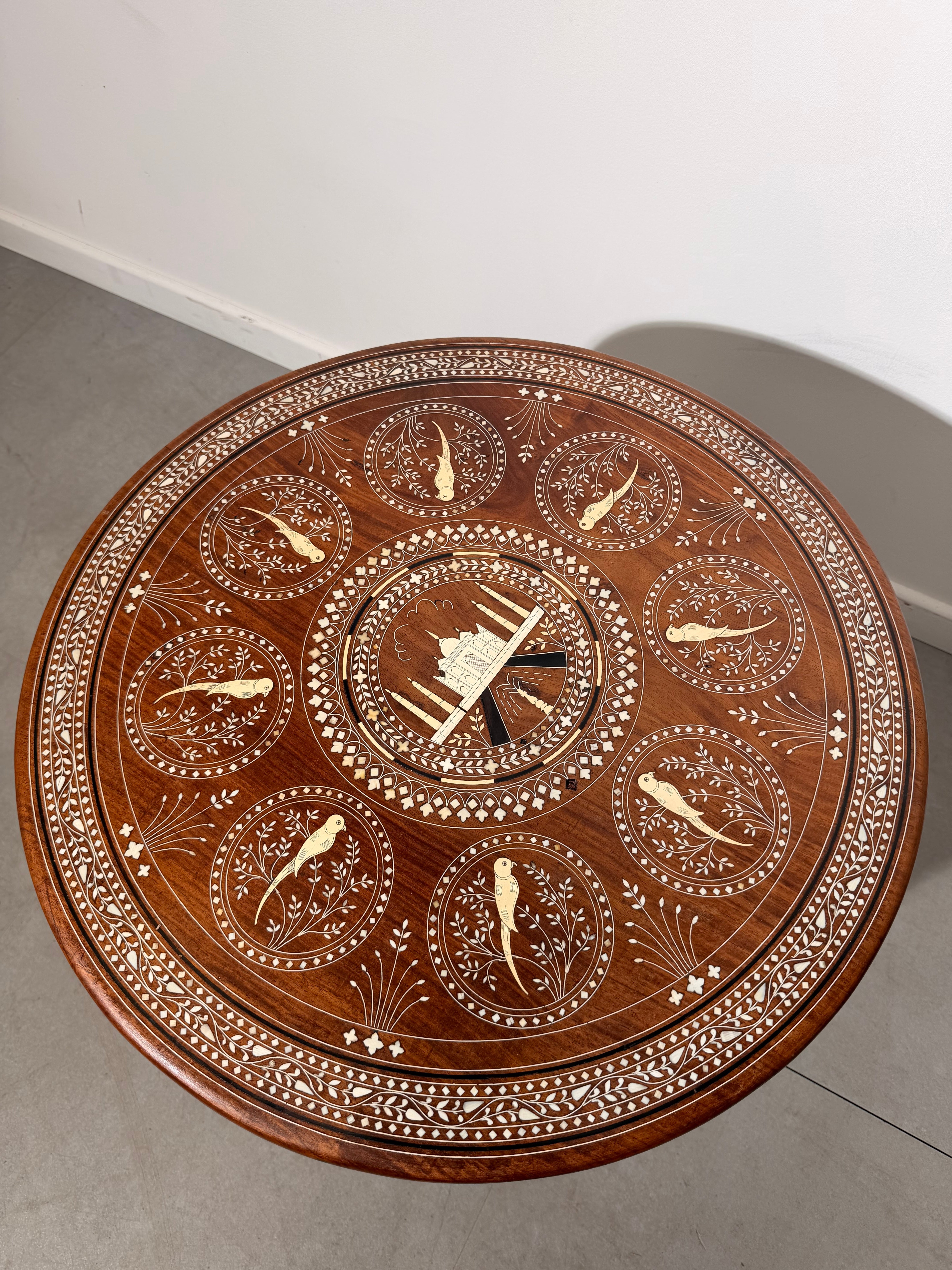 Indian Inlaid Round Side Table