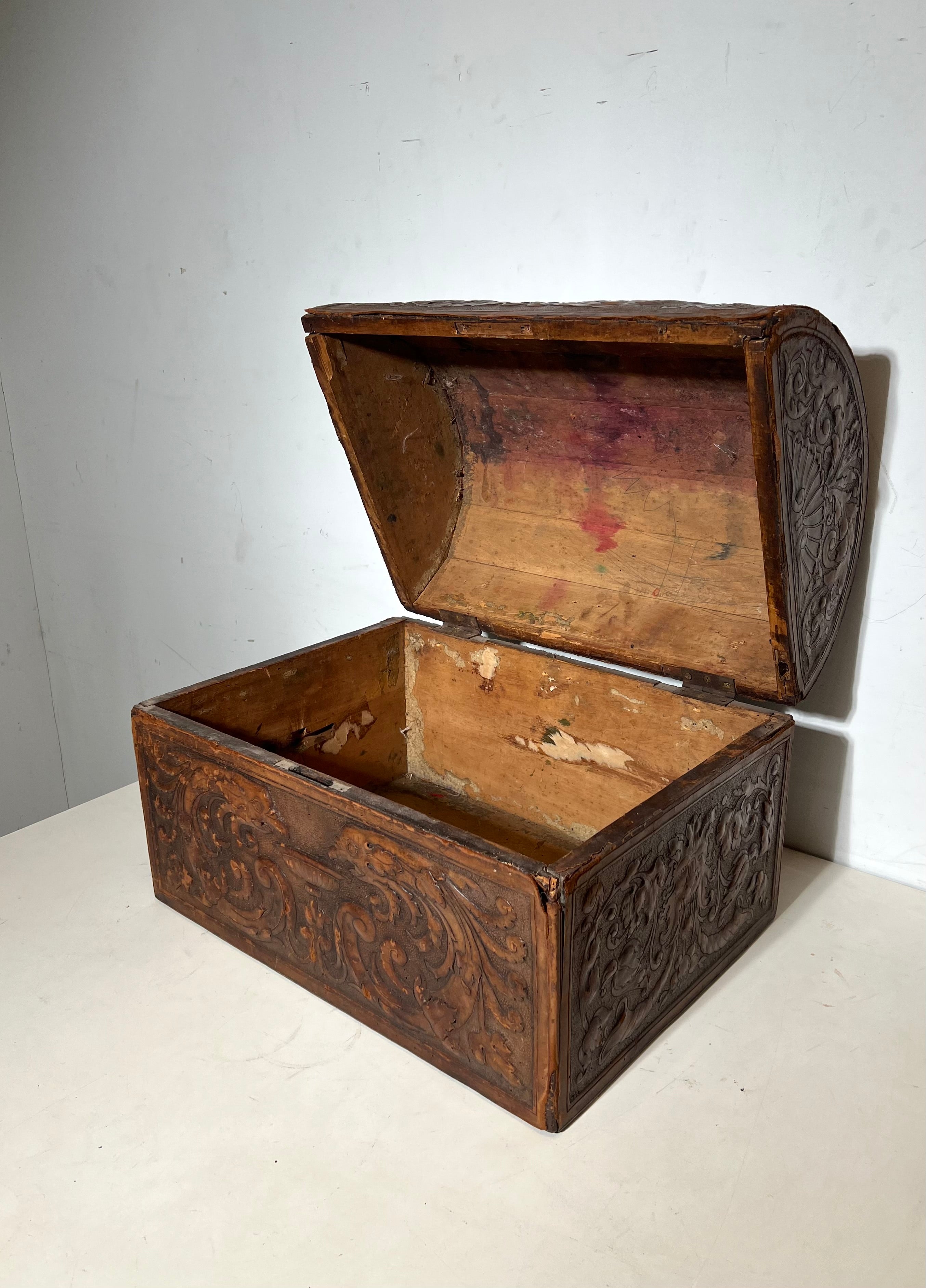Antique Embossed Leather Dome Chest