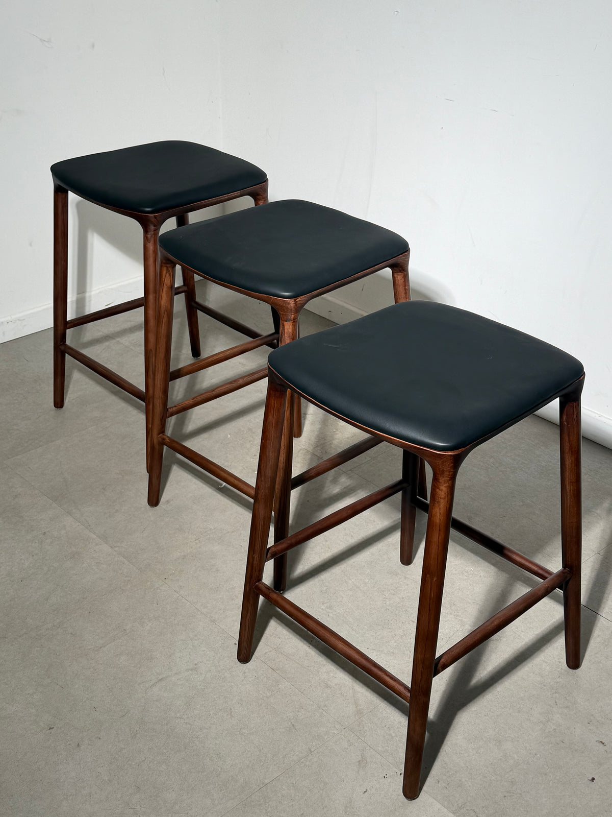 “Nikko” Bar Chair – Walnut Finish & Black Leather