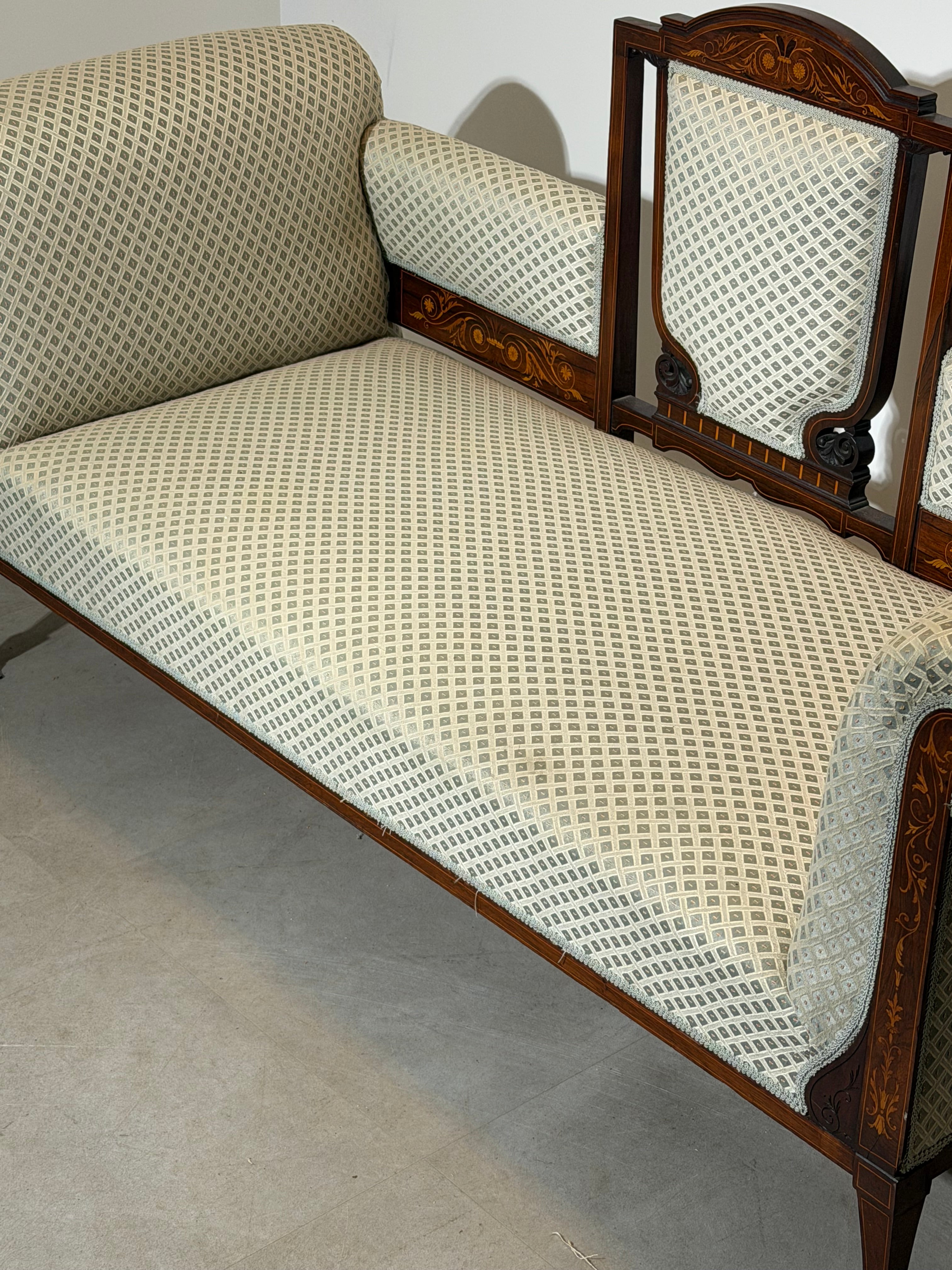 Edwardian Inlaid Mahogany Settee / Window Seat