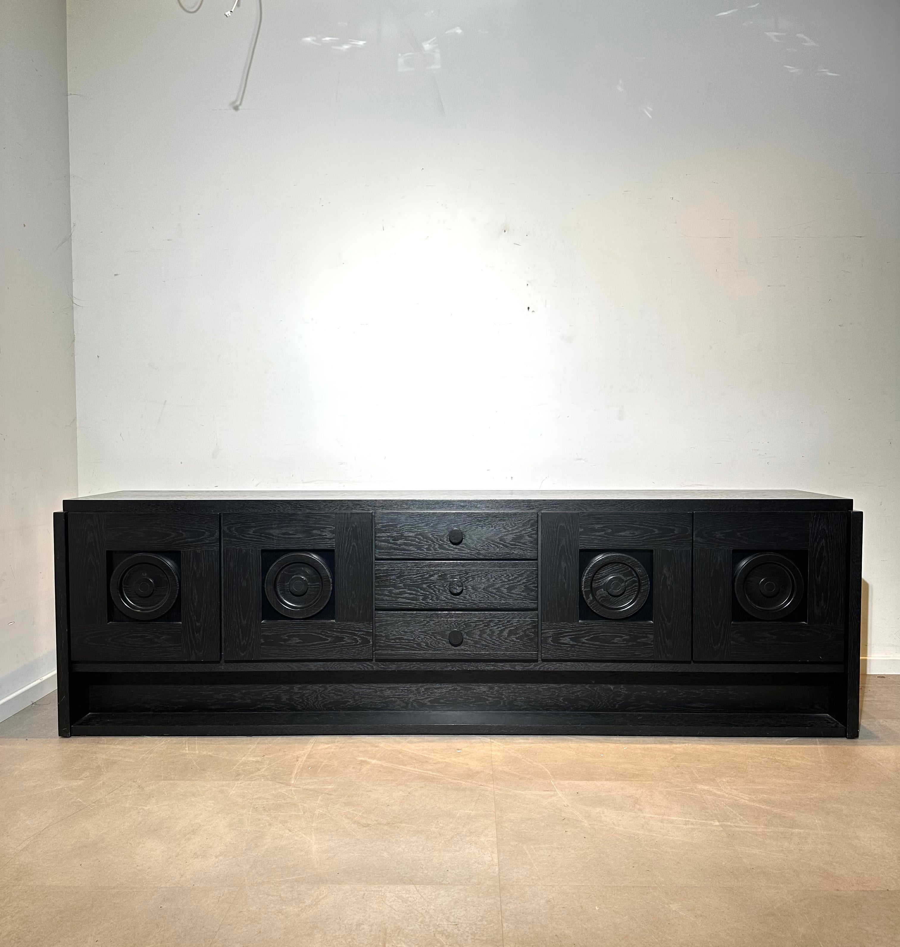 Brutalist Black Oak Sideboard / Credenza