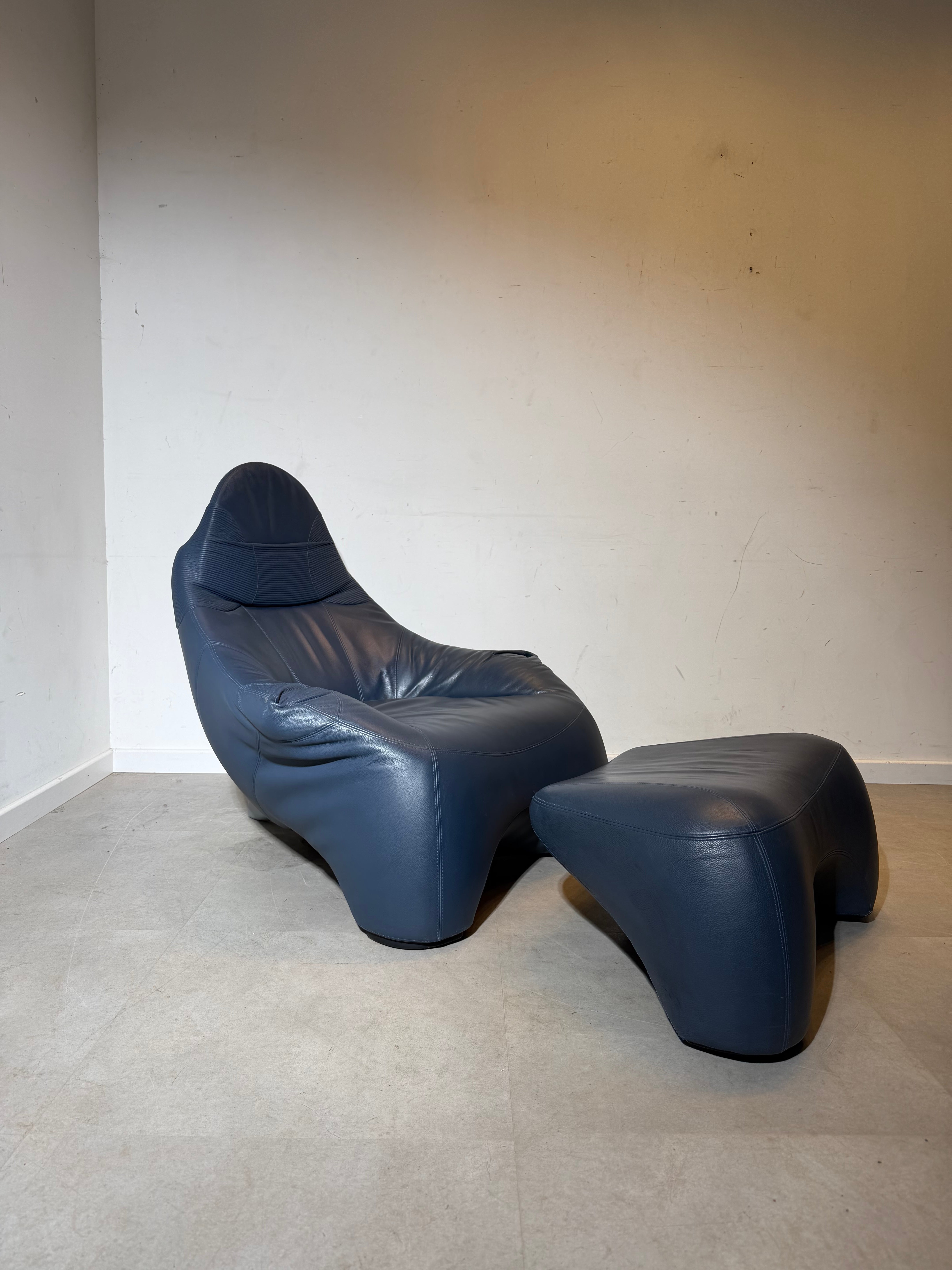 Marc Sadler “Hal” Lounge Chair + Ottoman for Cassina (1996) – Blue Leather