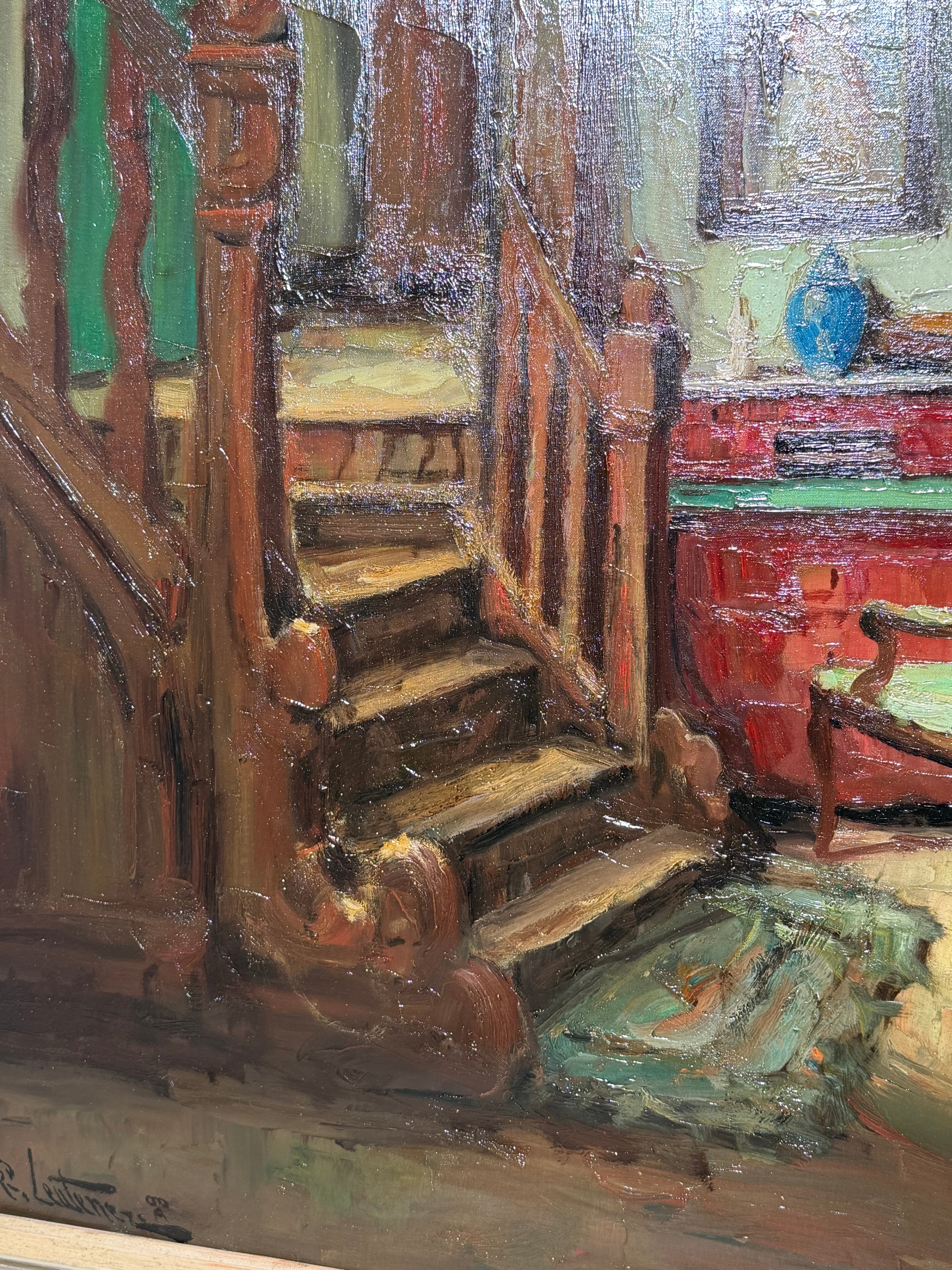 Richard Leutenez - Oil on Canvas - Interior with Staircase