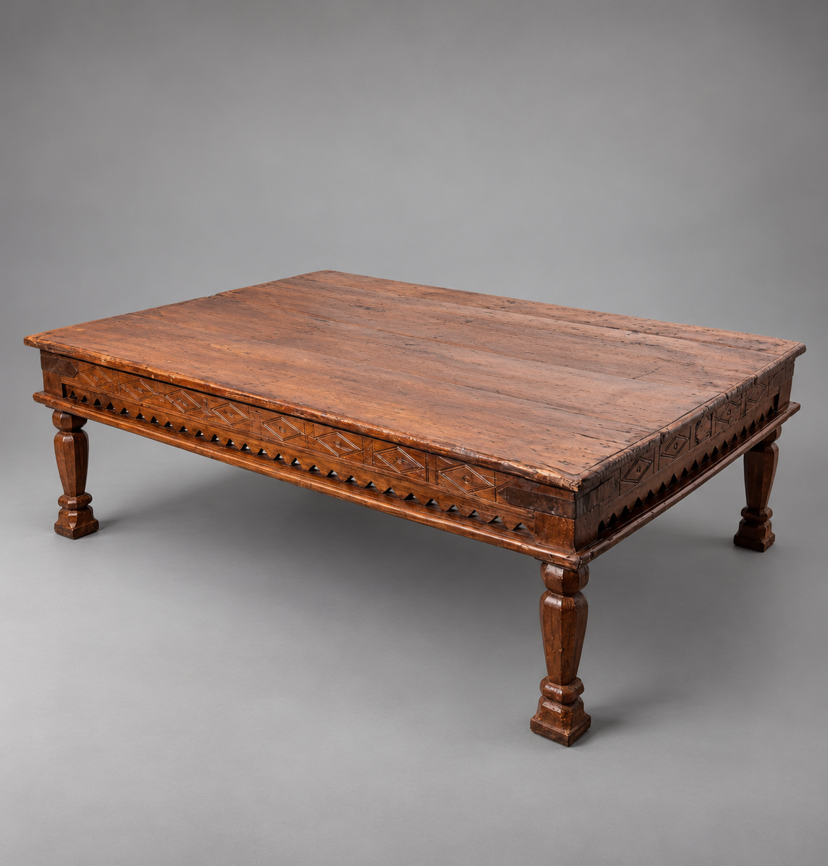 Large Antique Hand-Carved Wooden Coffee Table