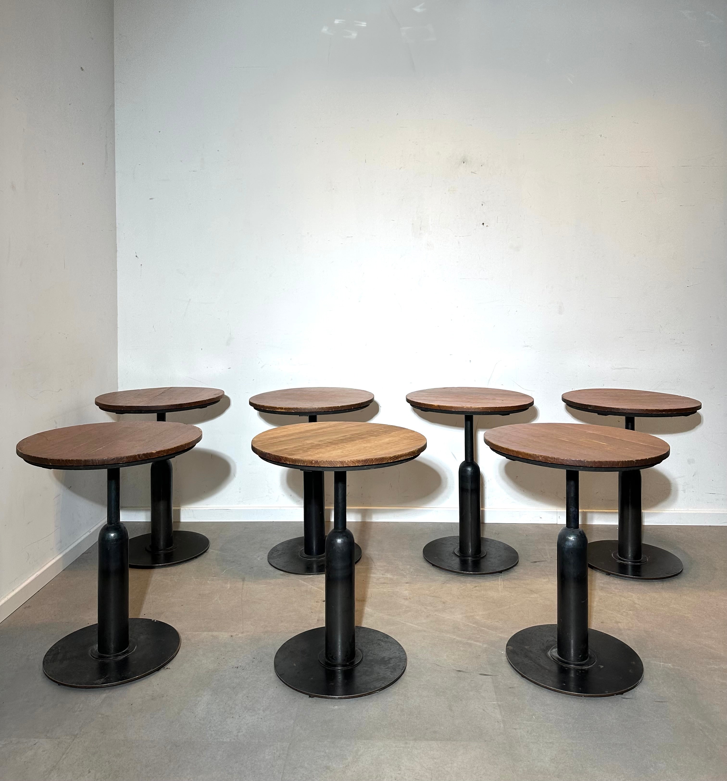 Industrial Round Bistro Table with Wooden Top