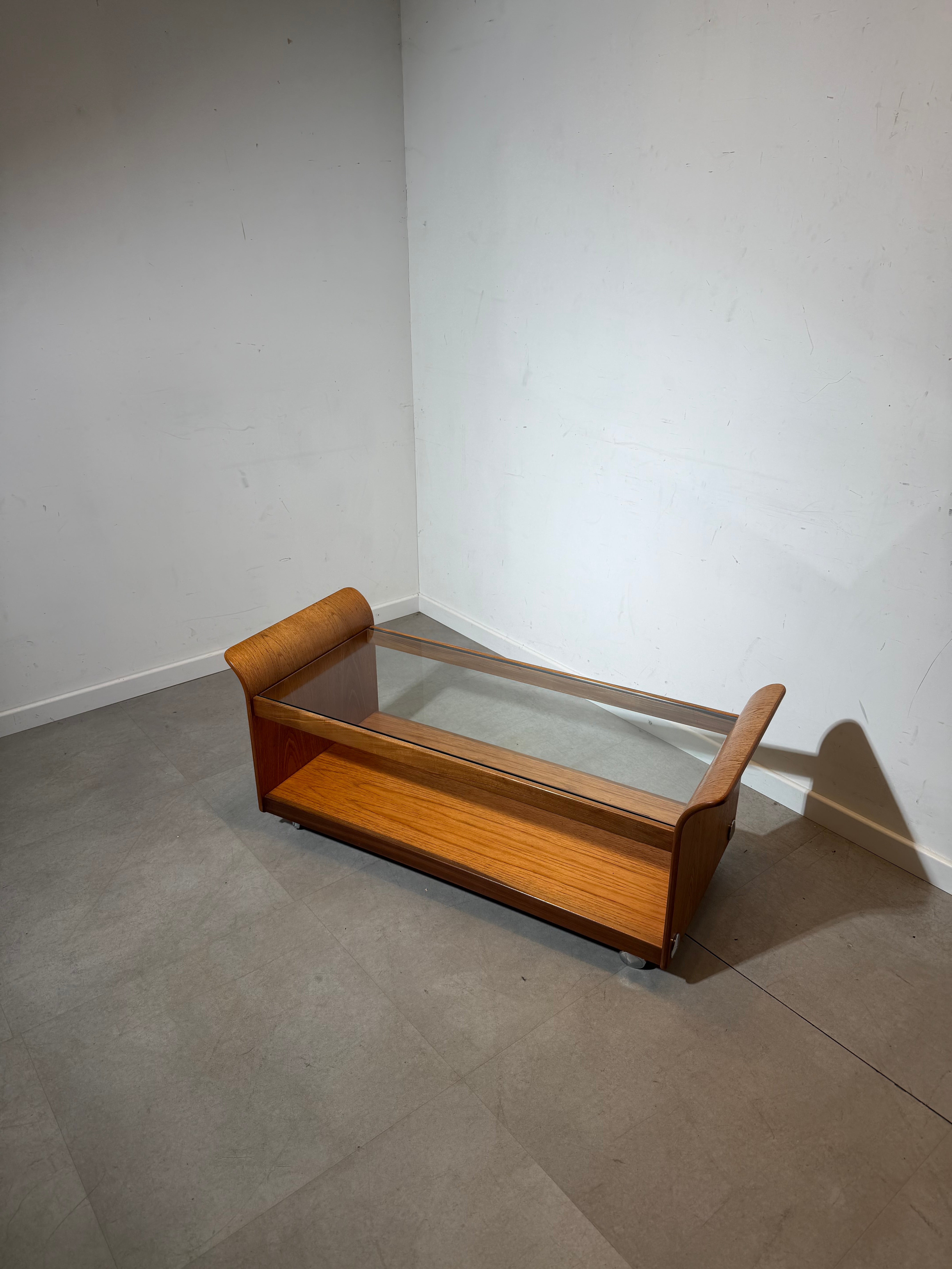 G-Plan Teak & Glass Coffee Table on Wheels – Mid-Century Modern (1960s)