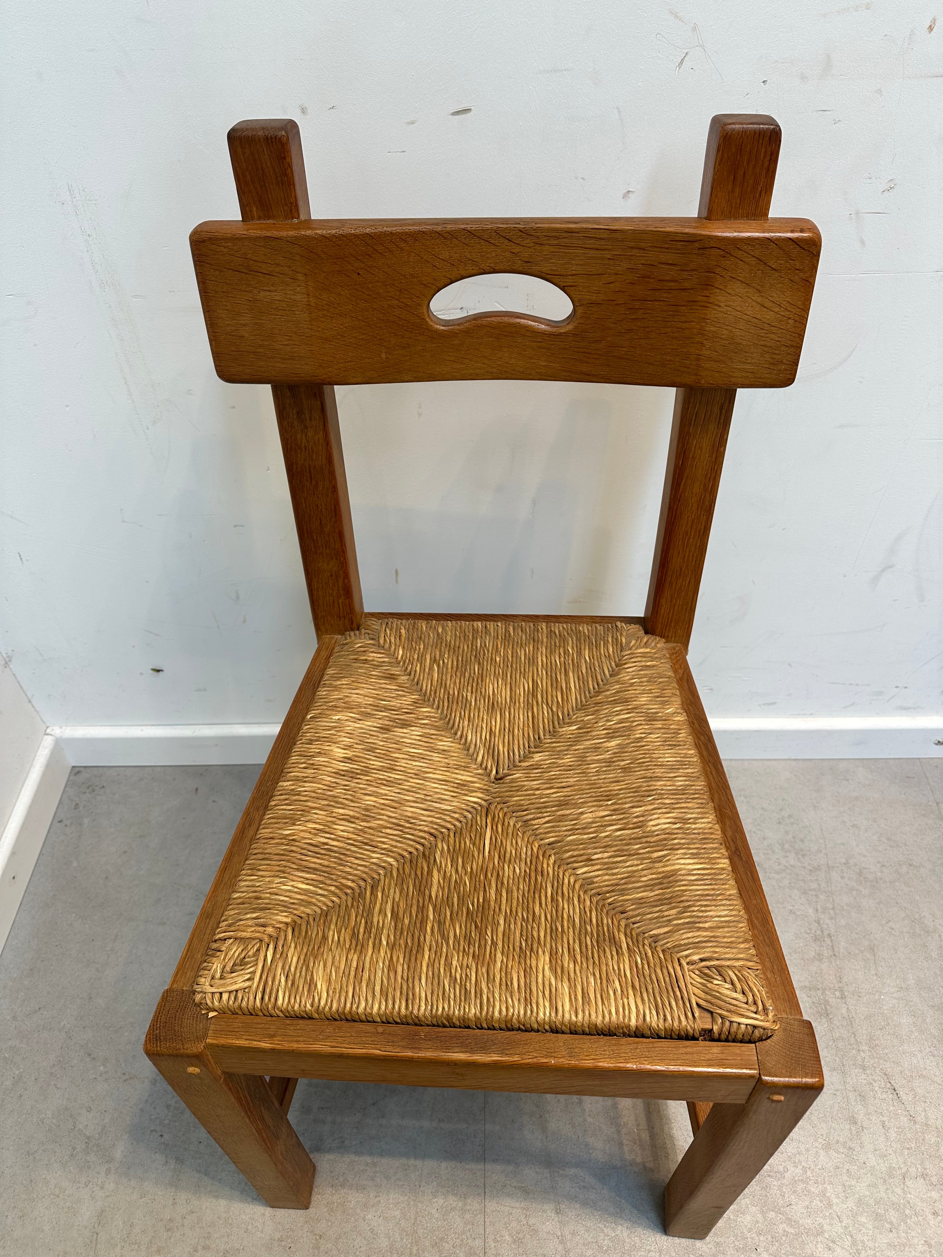 Brutalist oak dining table with 6 chairs