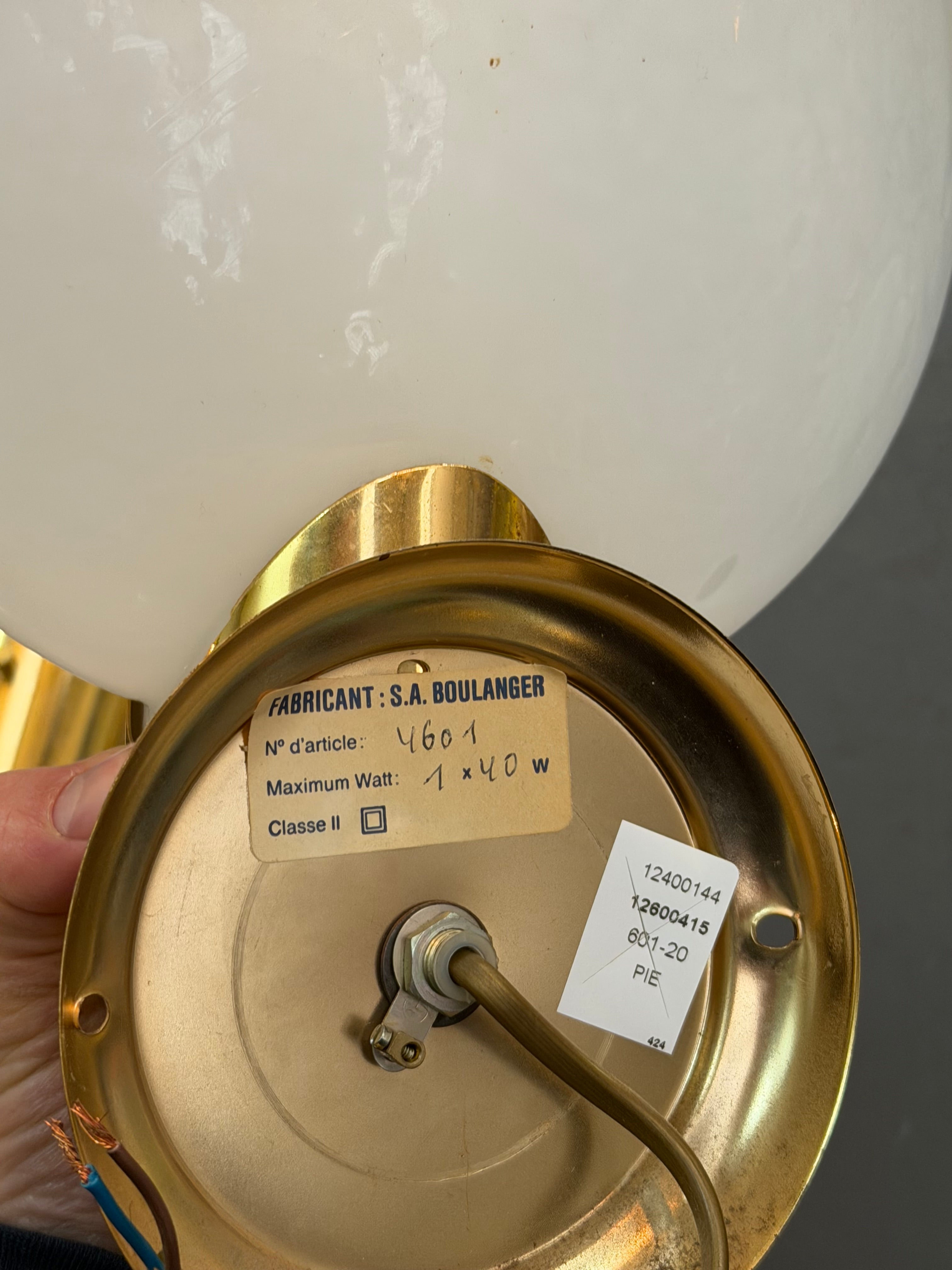 Pair of Boulanger Wall Sconces – Brass & Frosted Glass Globes