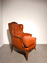 Antique Cognac Leather Bergère Armchair