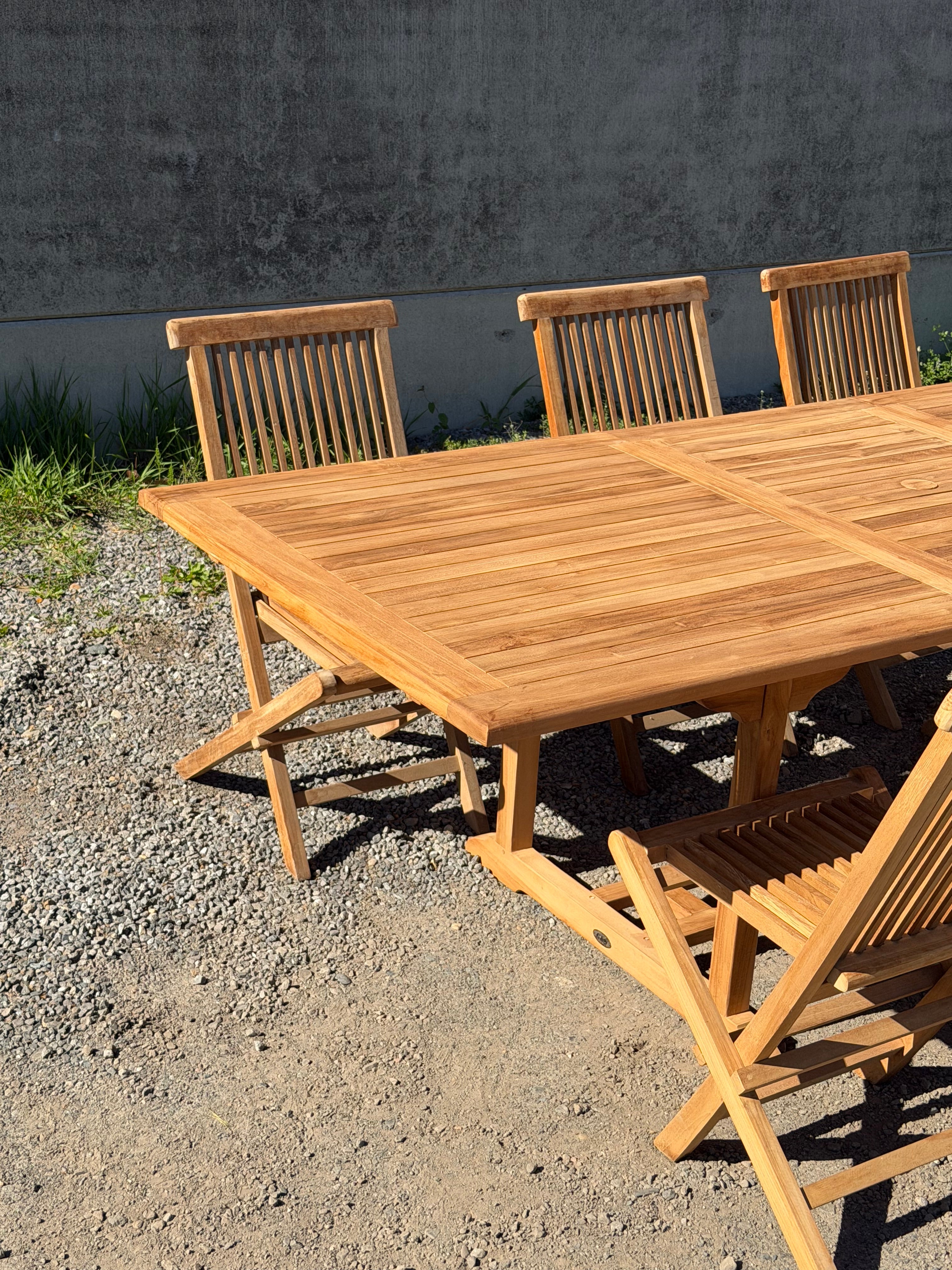 Teak Garden Table Rectangular Extendable + 6 Folding Chairs – Promo Set