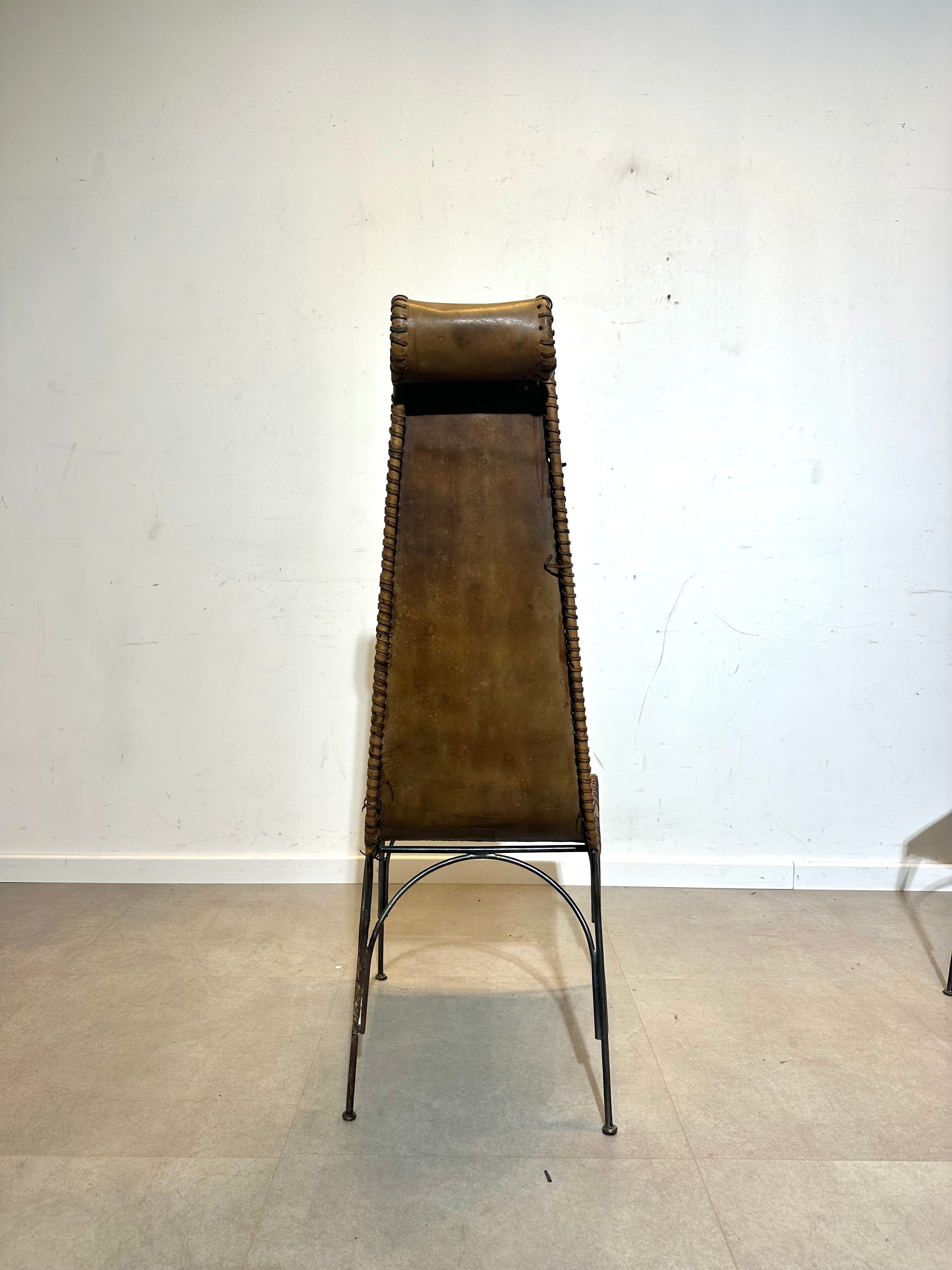 Ensemble de 6 chaises de salle à manger iraniennes en cuir et fonte