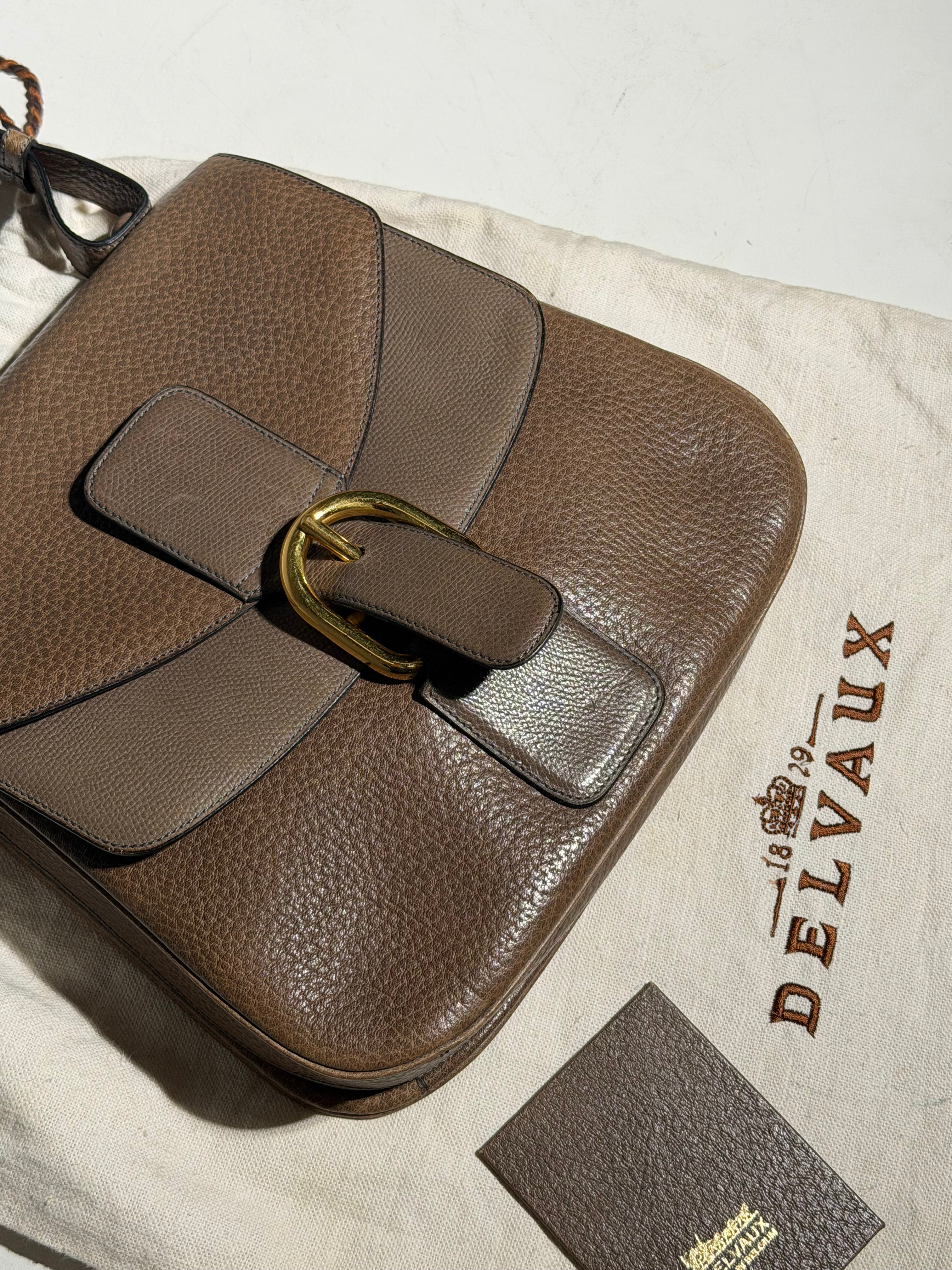 Vintage Delvaux Two-Tone Leather Handbag with Gold Hardware