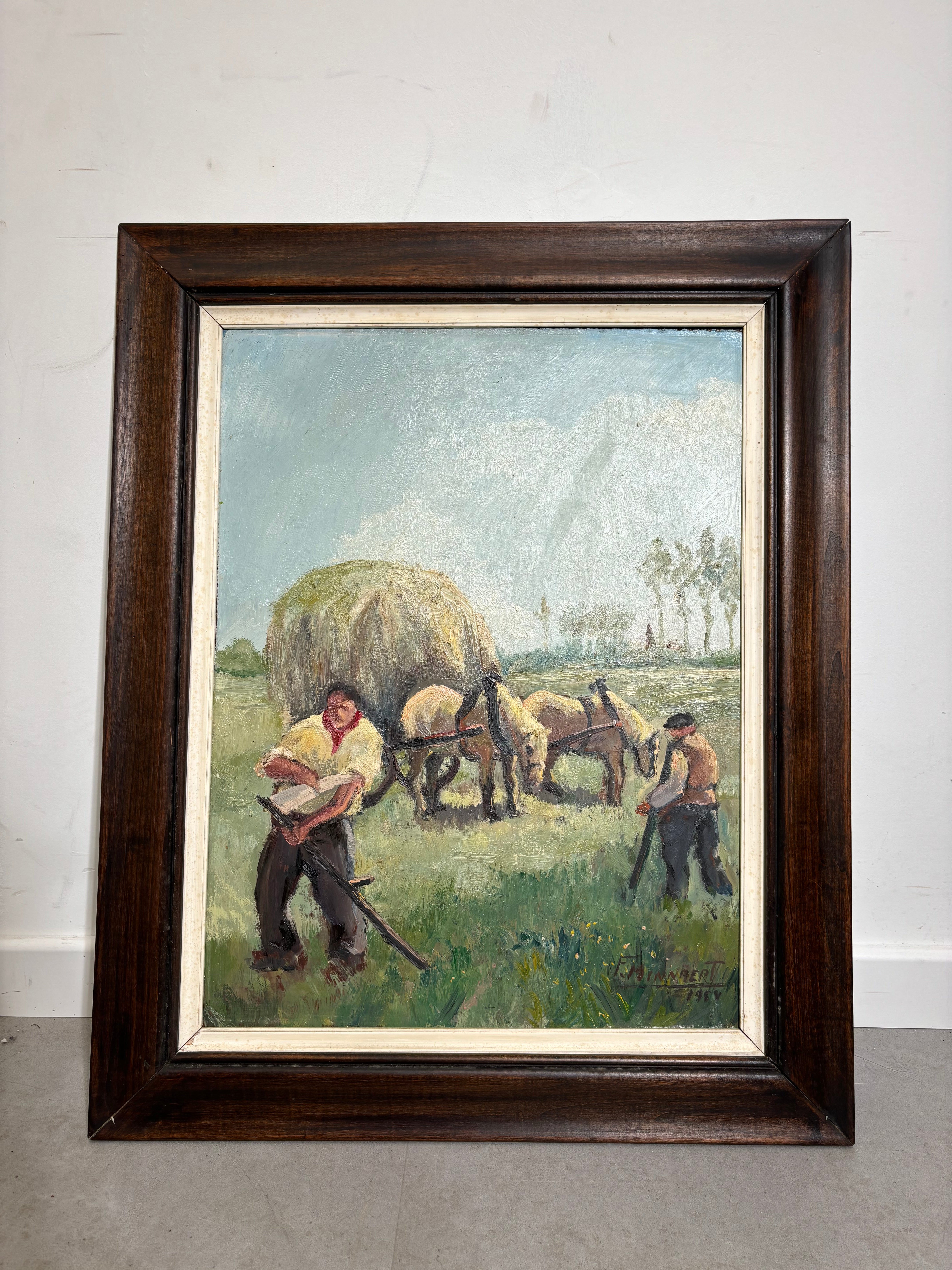 Oil on panel - Frans Minnaert - Hay Harvest