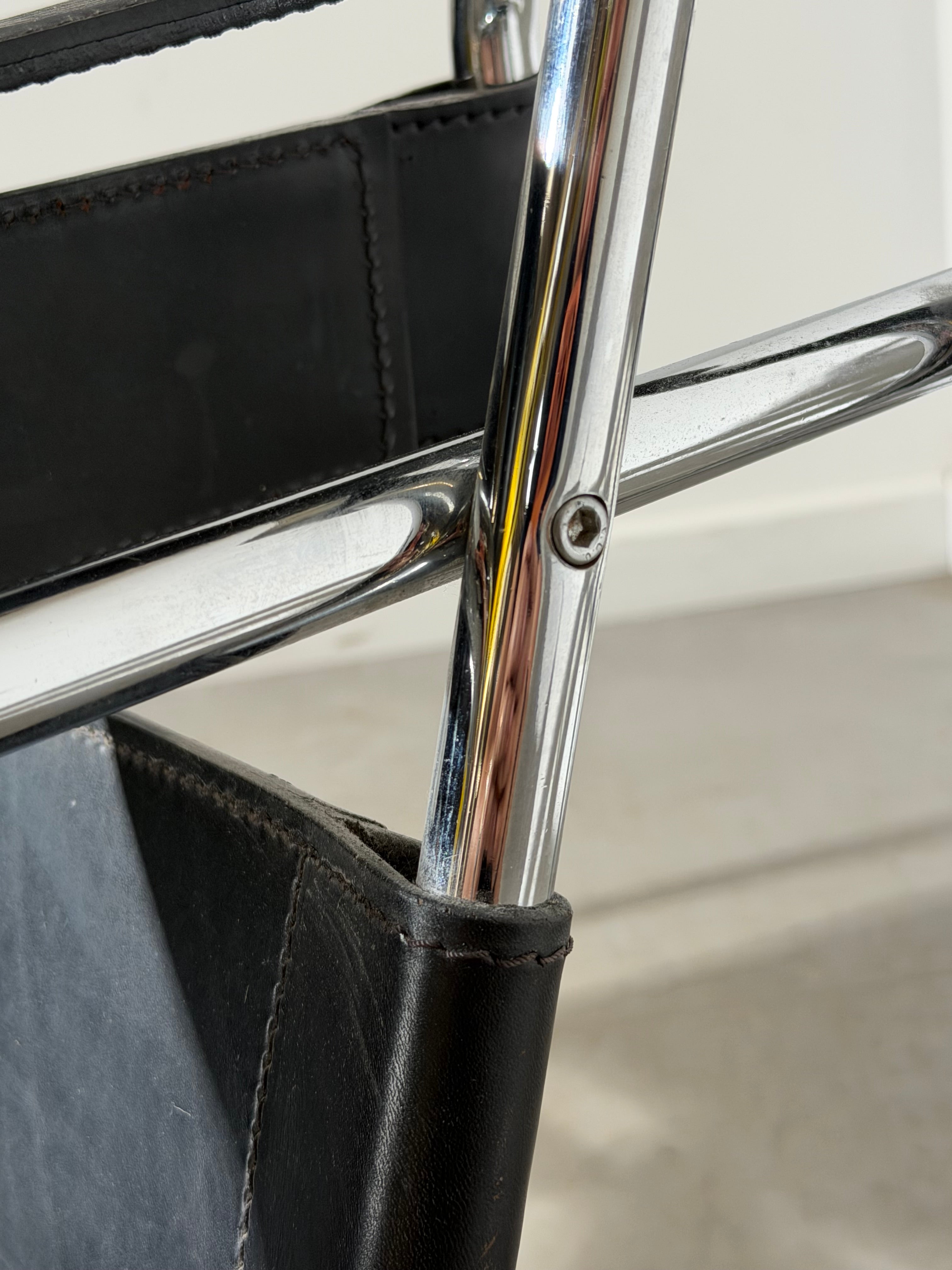 Wassily Style Lounge Chair – Black Leather & Chrome Tubular Frame