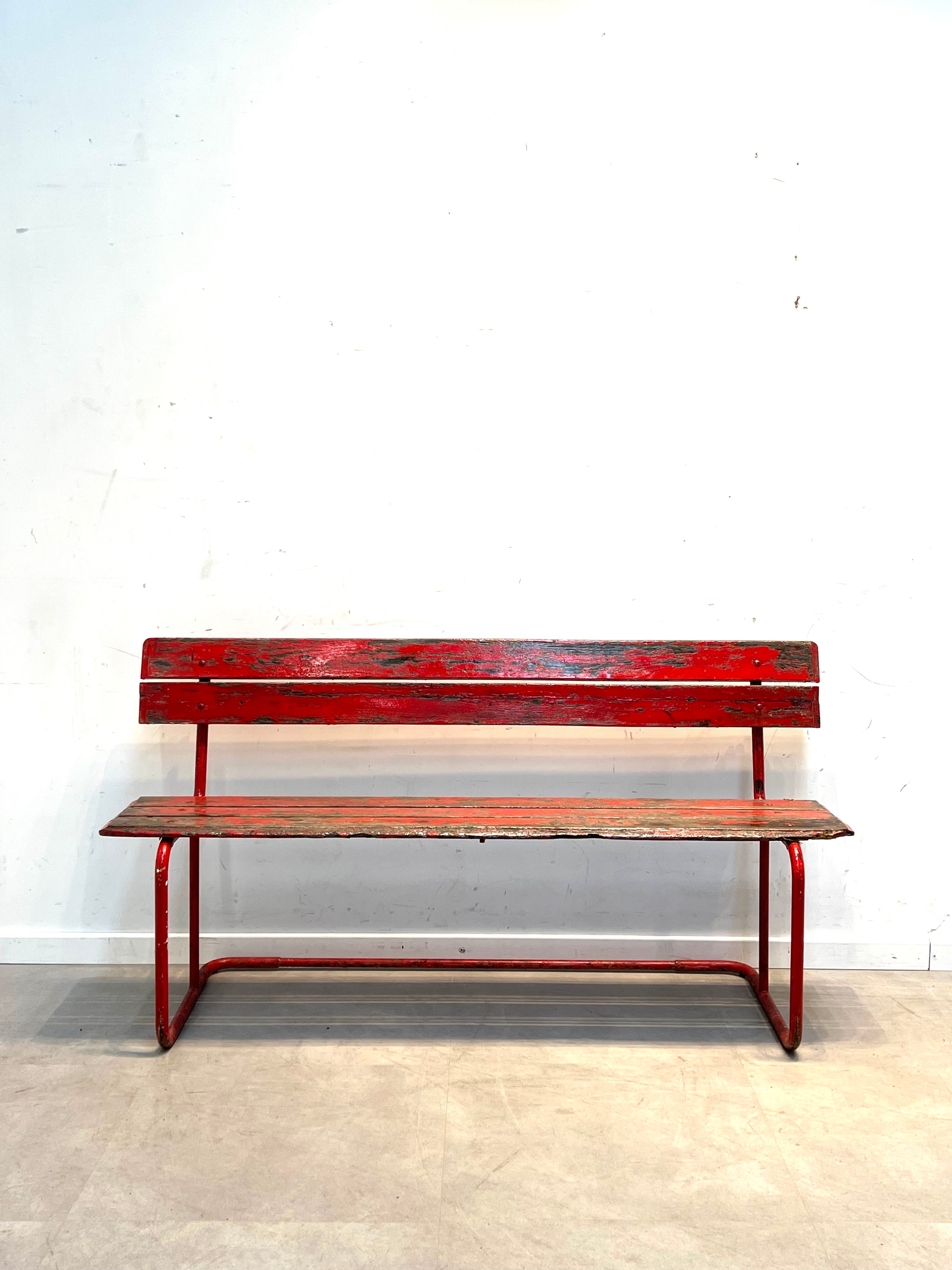 Vintage Red Garden Bench
