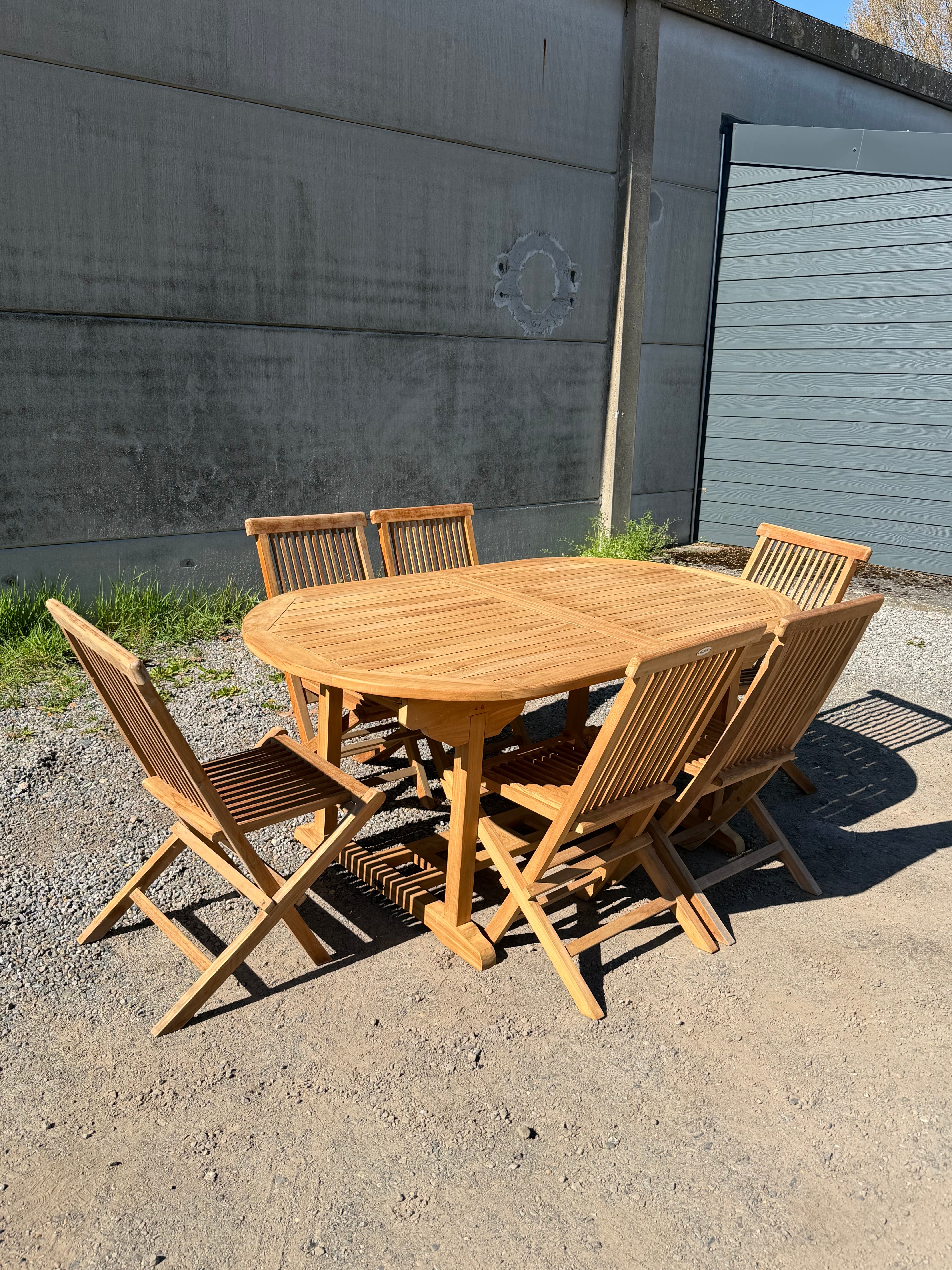 Teak Garden Table Oval Extendable + 6 Folding Chairs – Promo Set