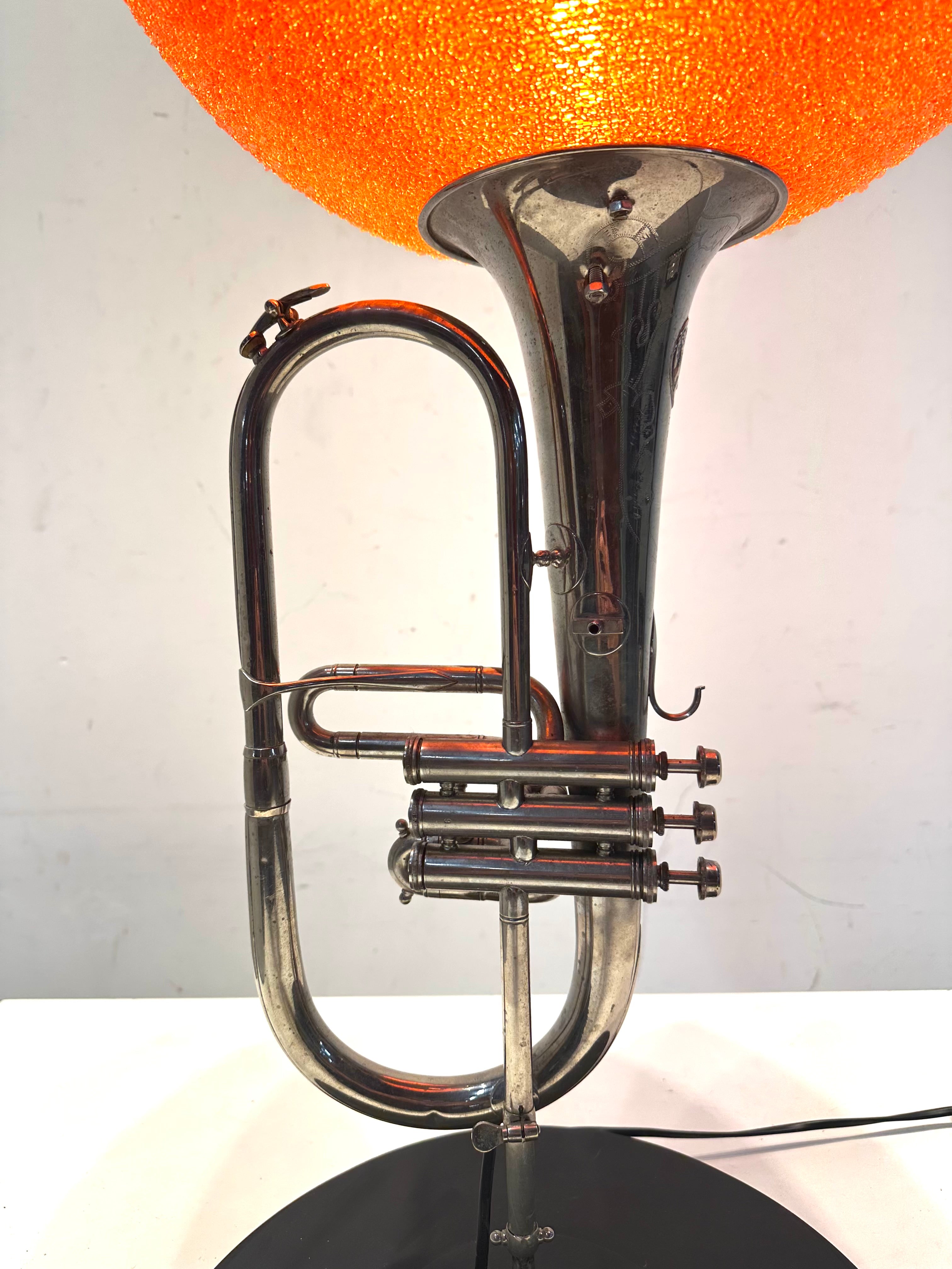 Vintage Trumpet Table Lamp with Orange Glass Globe