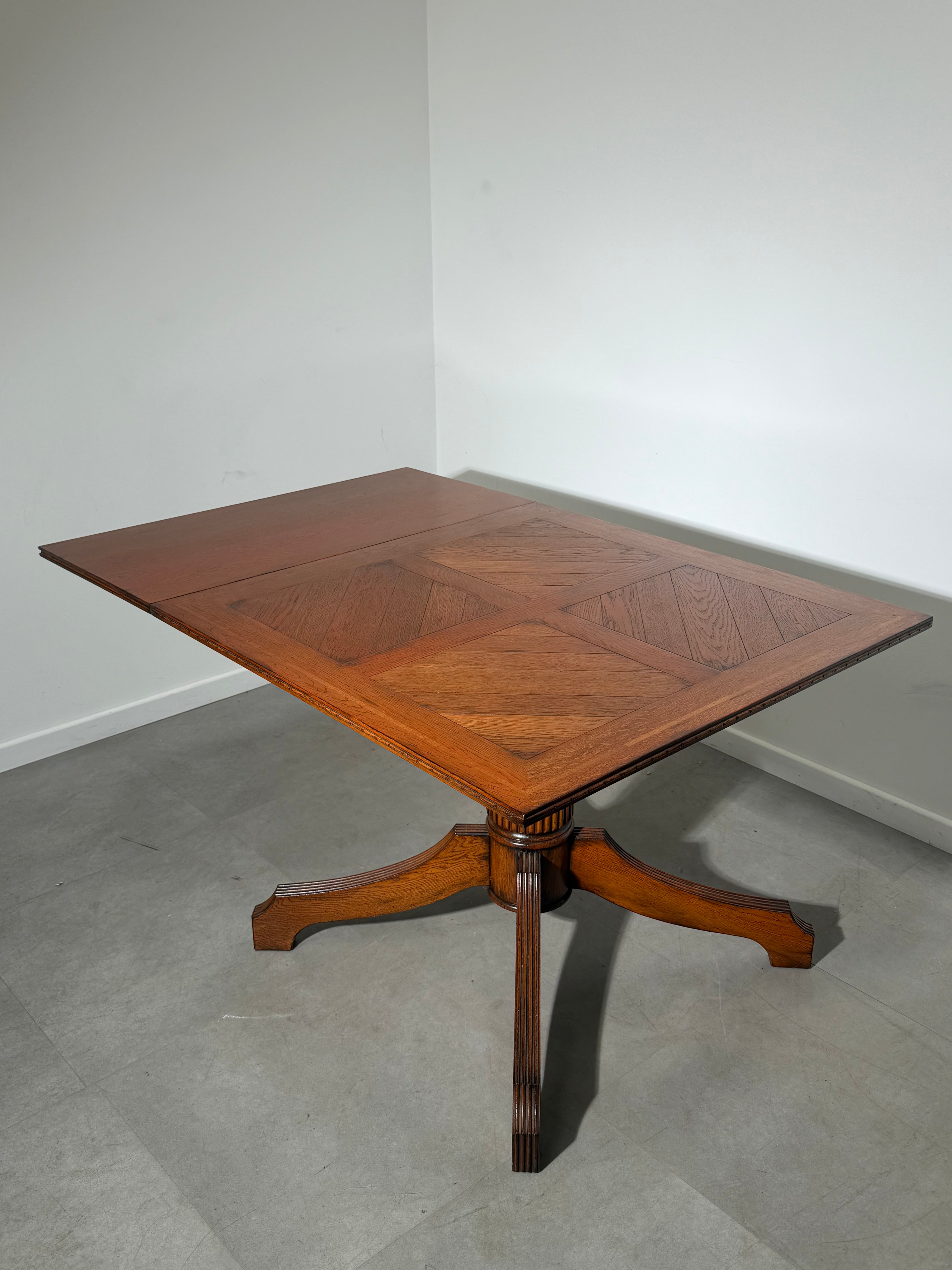 Antique Oak Dining Table with Extendable Leaf