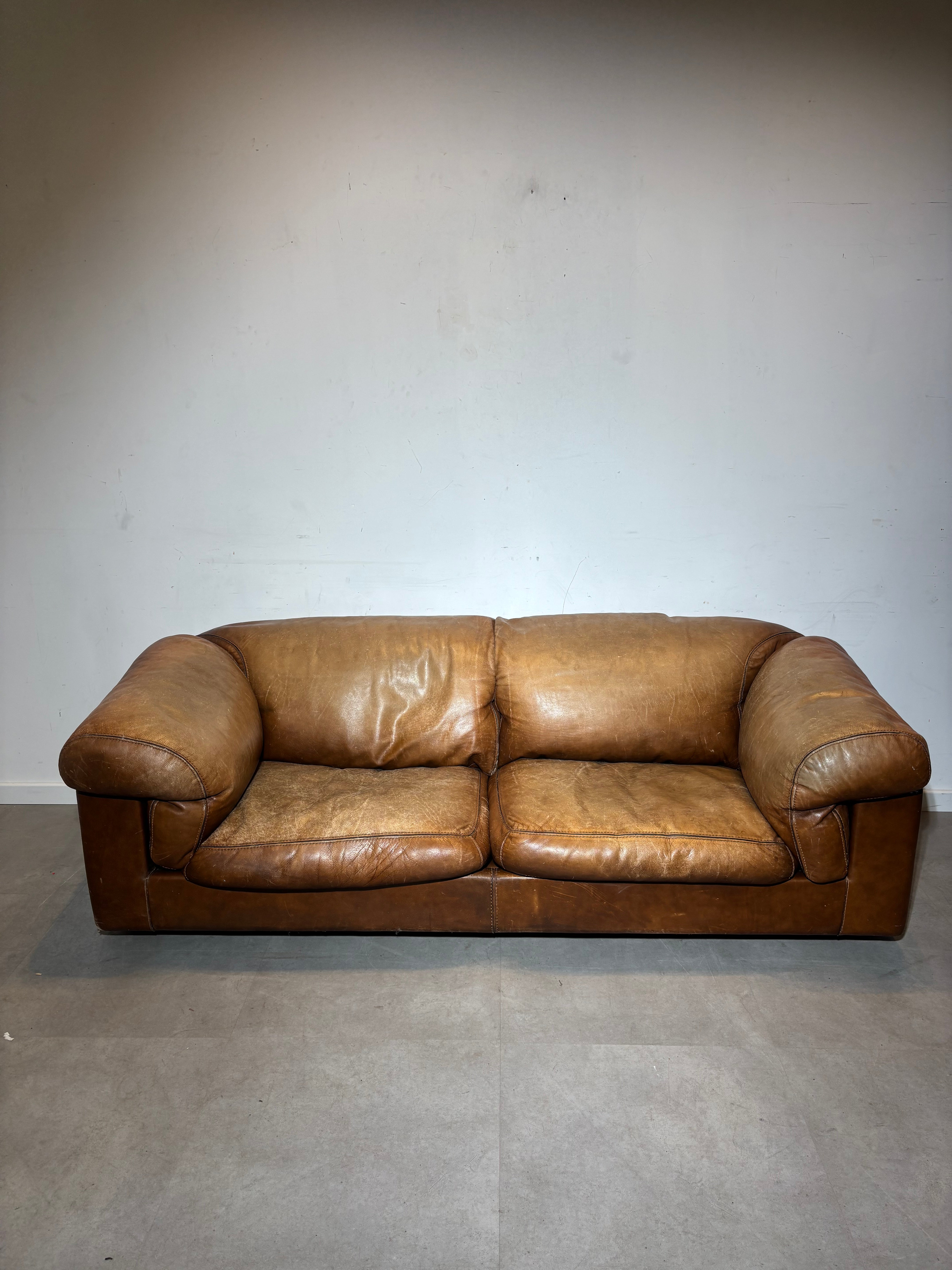 Vintage Cognac Leather Design Sofa