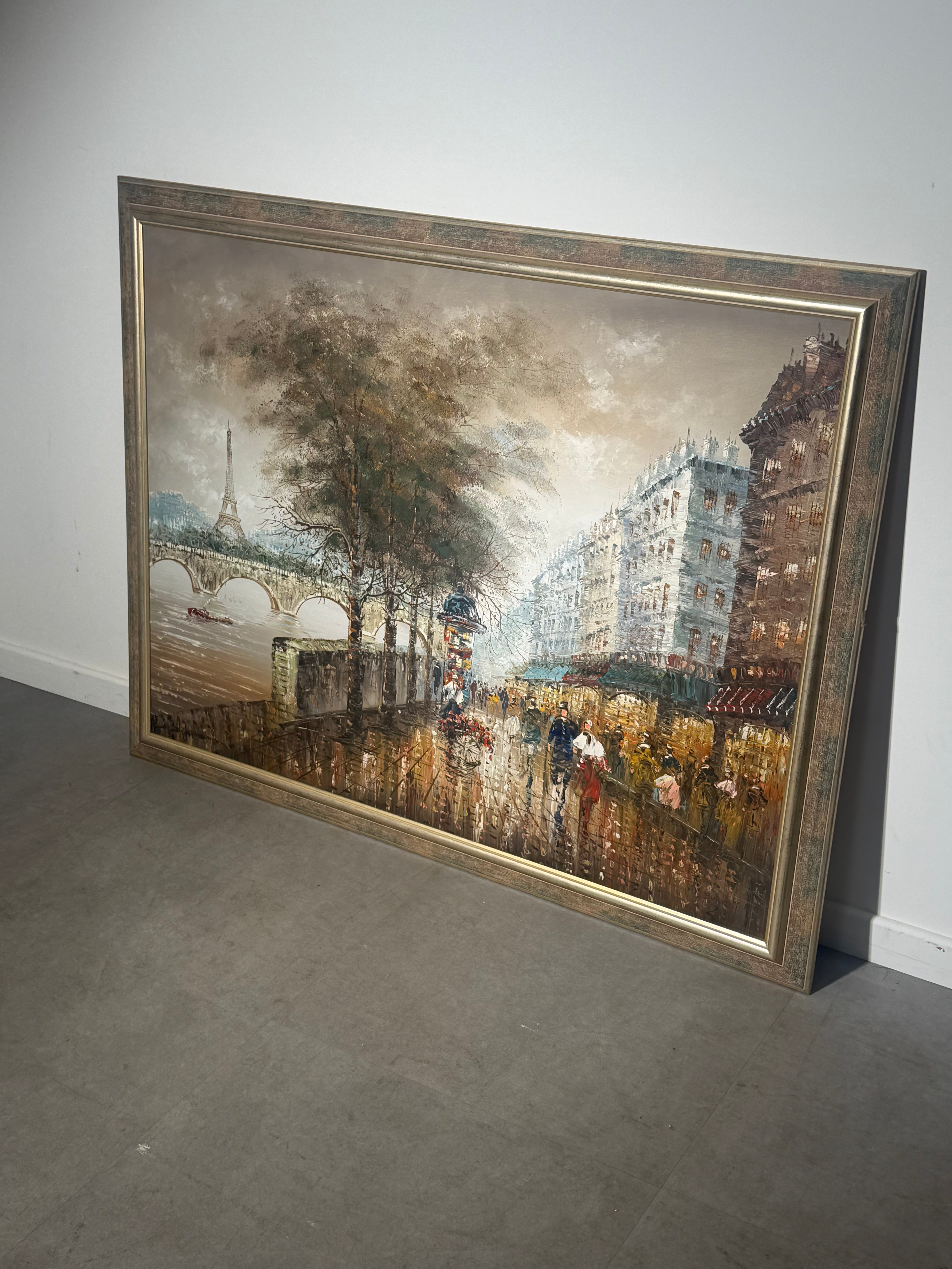 Large Paris Street Scene Oil Painting – Signed Burnett