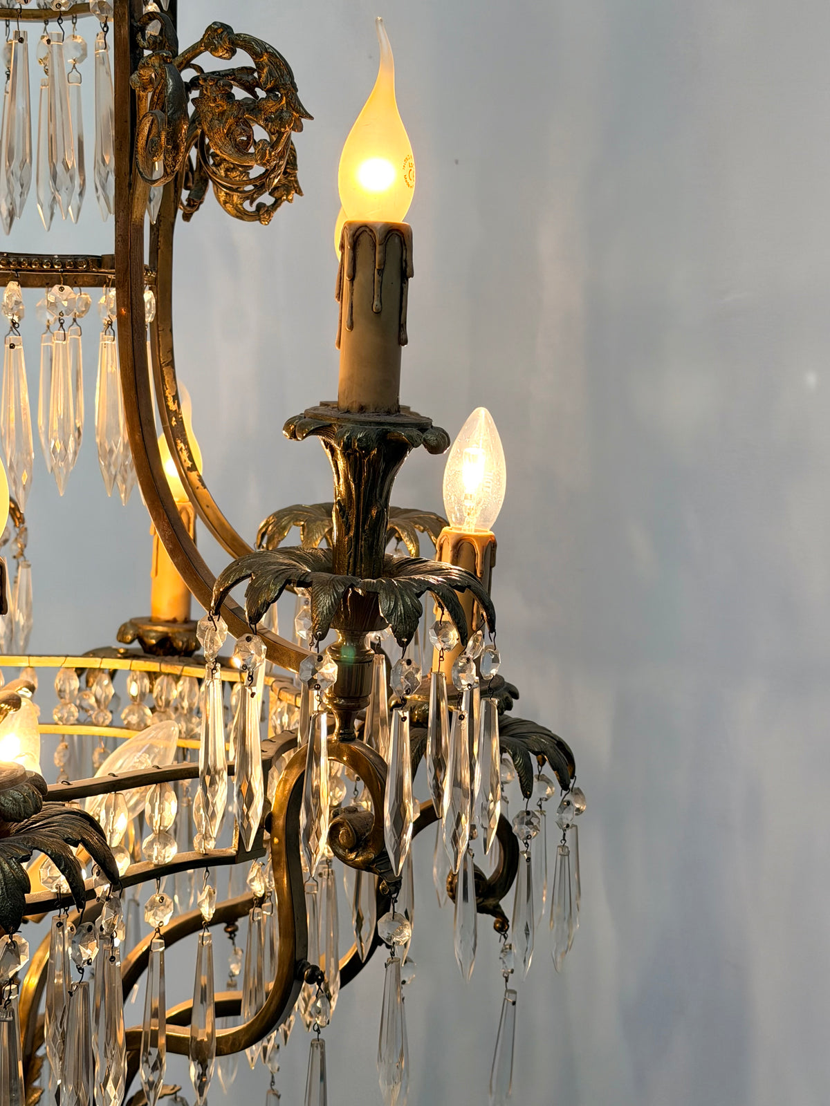 Impressive Antique French Gilt Bronze & Crystal Chandelier