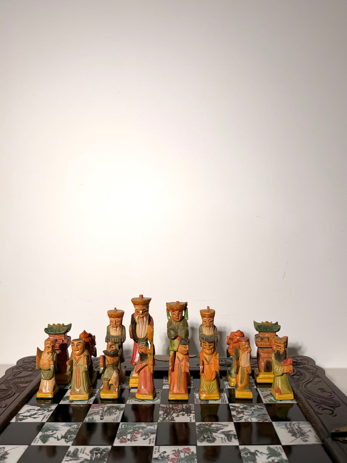 Chinese Folding Chess Set with Hand-Carved Figurines