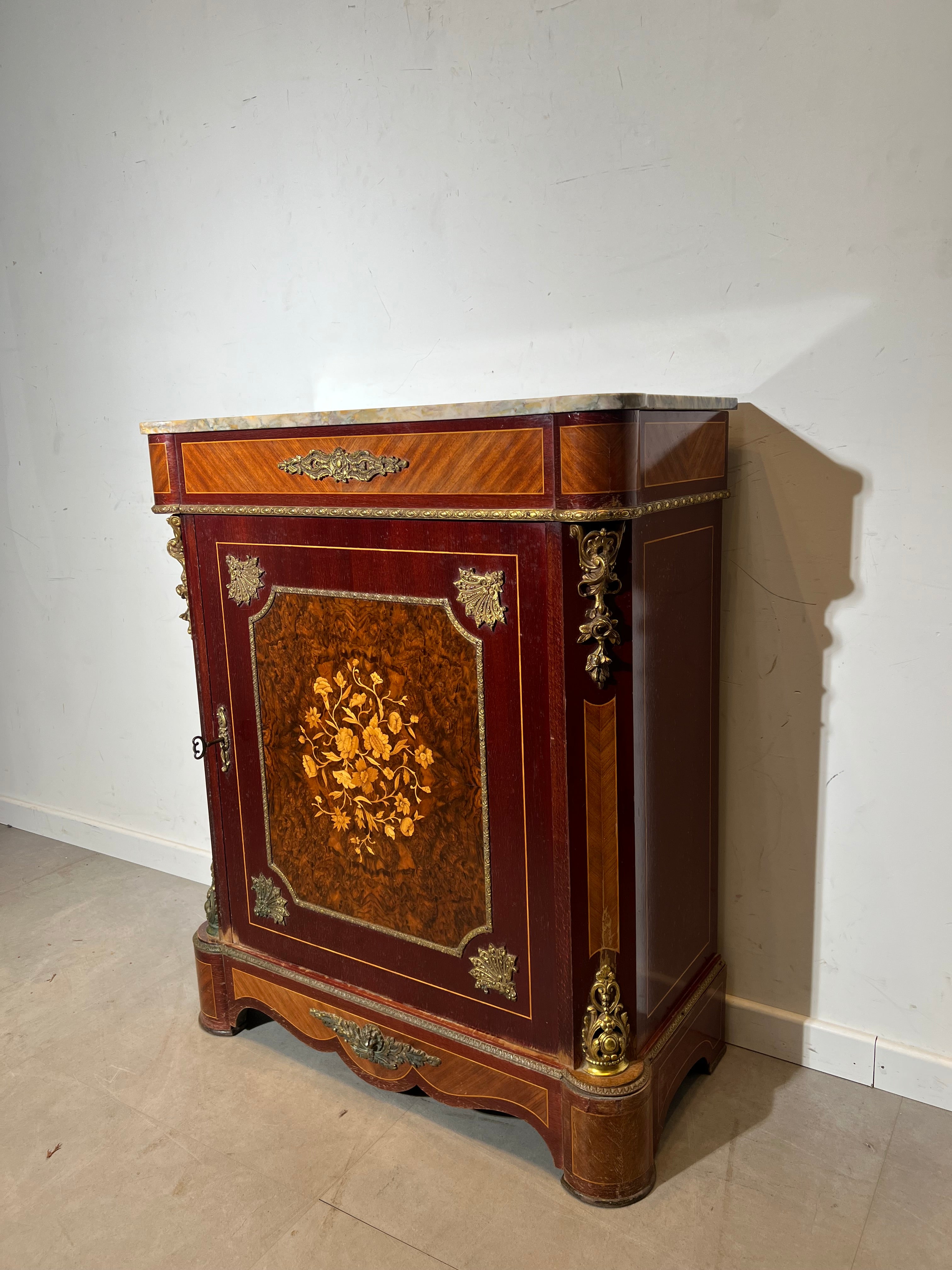 Marquetry Cabinet with Marble Top