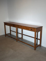 Antique Solid Oak Console Table with Four Drawers